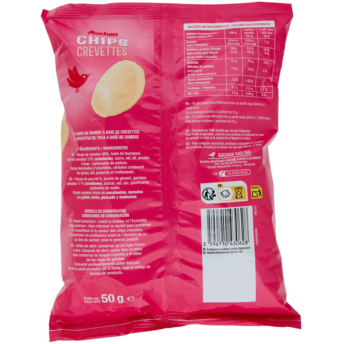 AUCHAN Chips saveur crevettes 50g