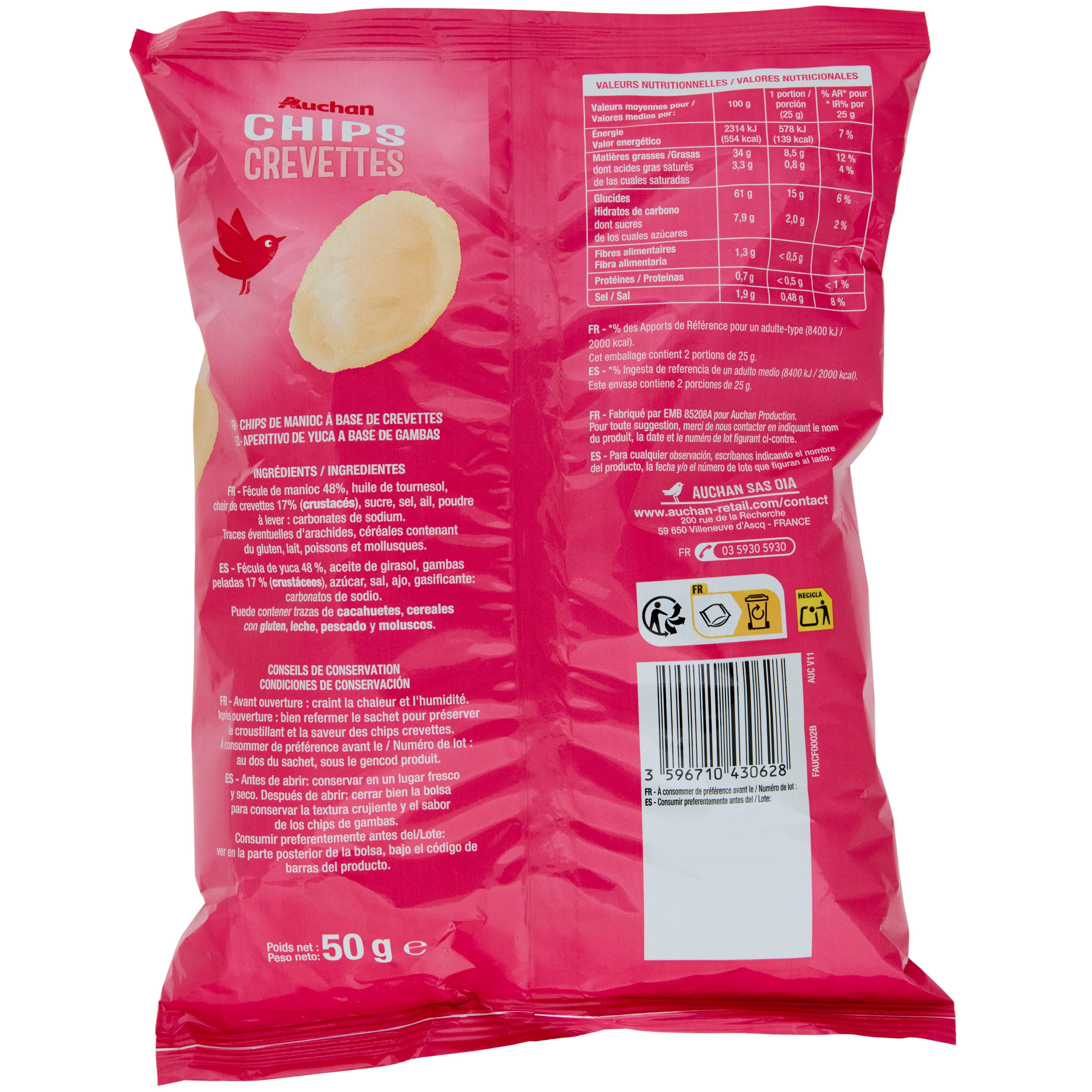 Voir la diapositive 3 : AUCHAN Chips saveur crevettes 50g