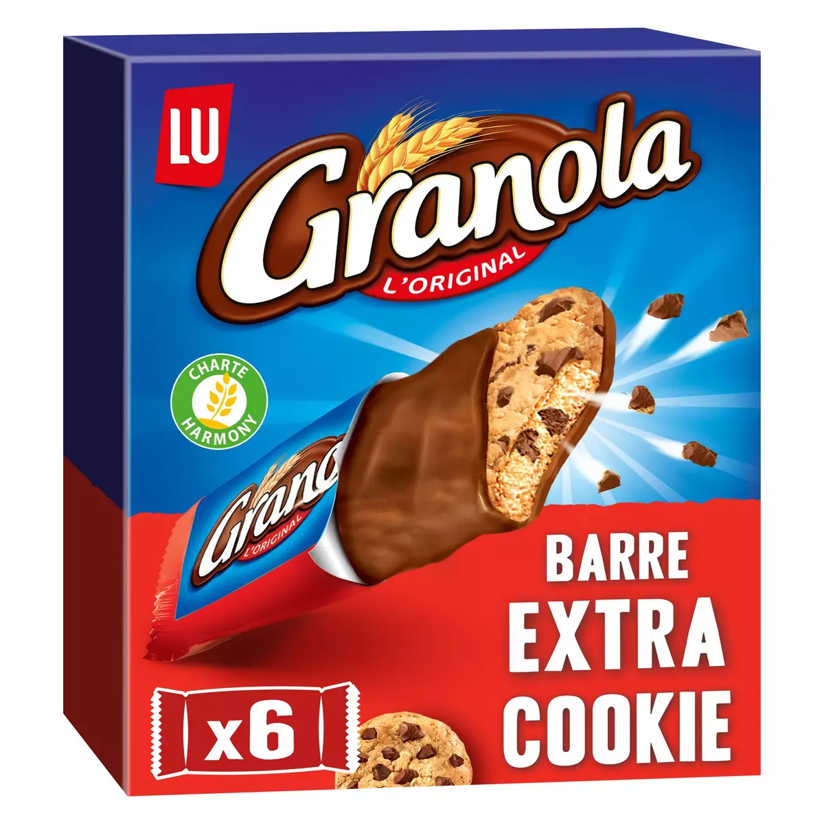 GRANOLA Barre extra cookie, sachets individuels 6 biscuits 168g