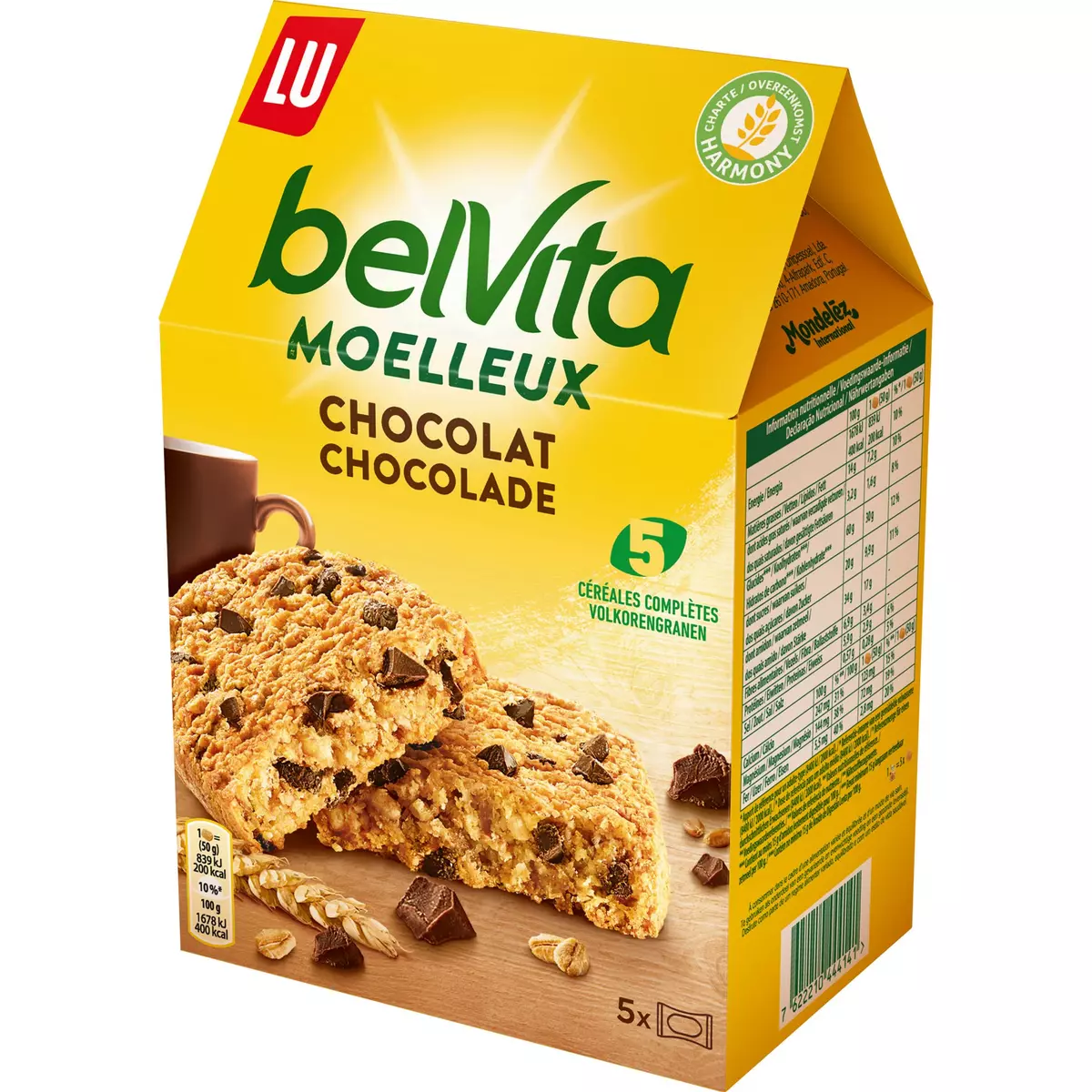 BELVITA Biscuits petit-déjeuner moelleux pépites de chocolat sachets individuels 5 sachets 250g