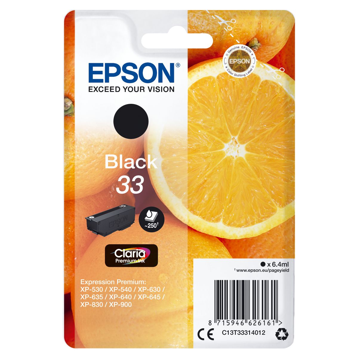 EPSON Cartouche Noir 33 - 250 Pages - Compatible XP-530 / XP-540 / XP-630 / XP-635 / XP-640 / XP-645 / XP-830 / XP-900