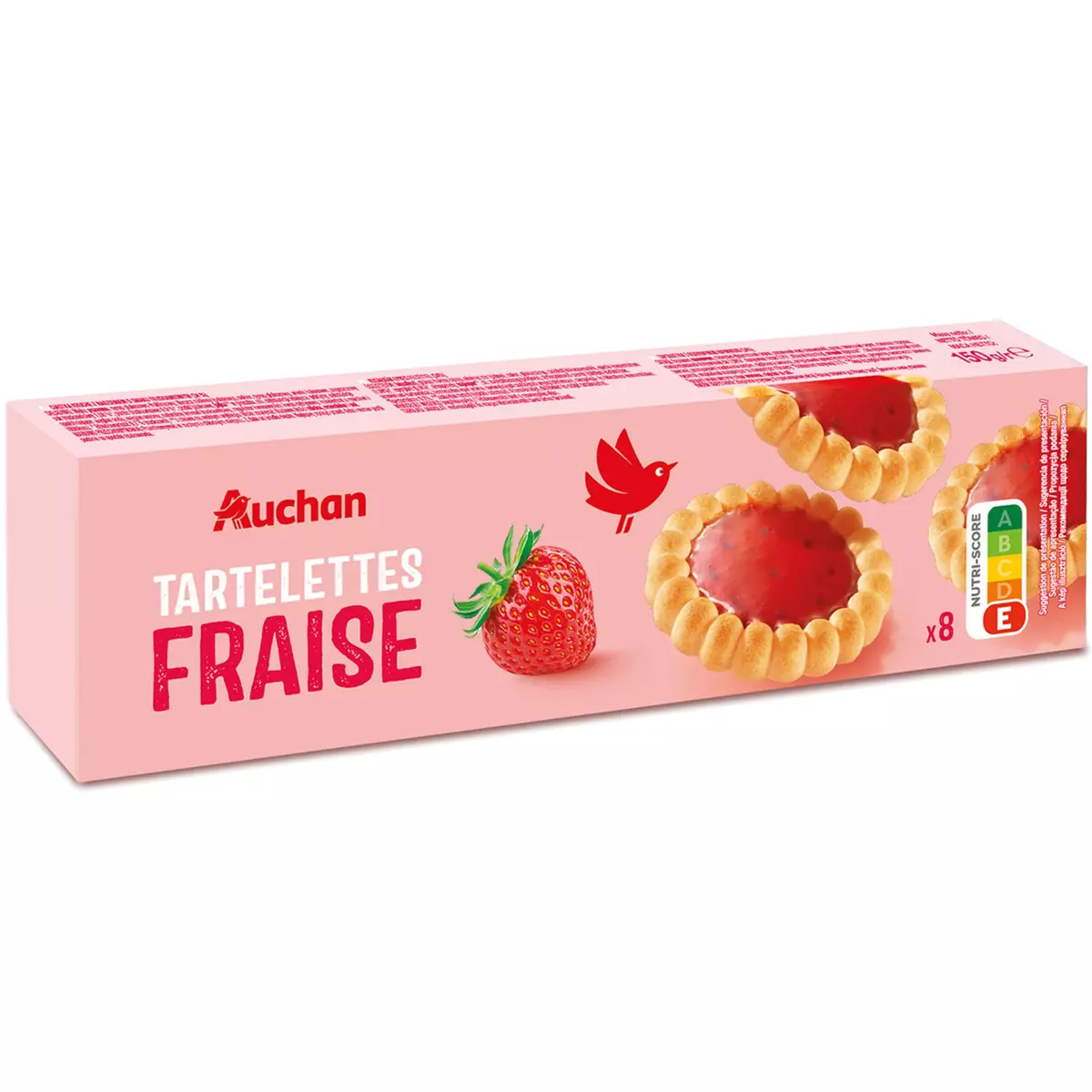 AUCHAN Tartelettes nappées saveur fraise 8 tartelettes 150g