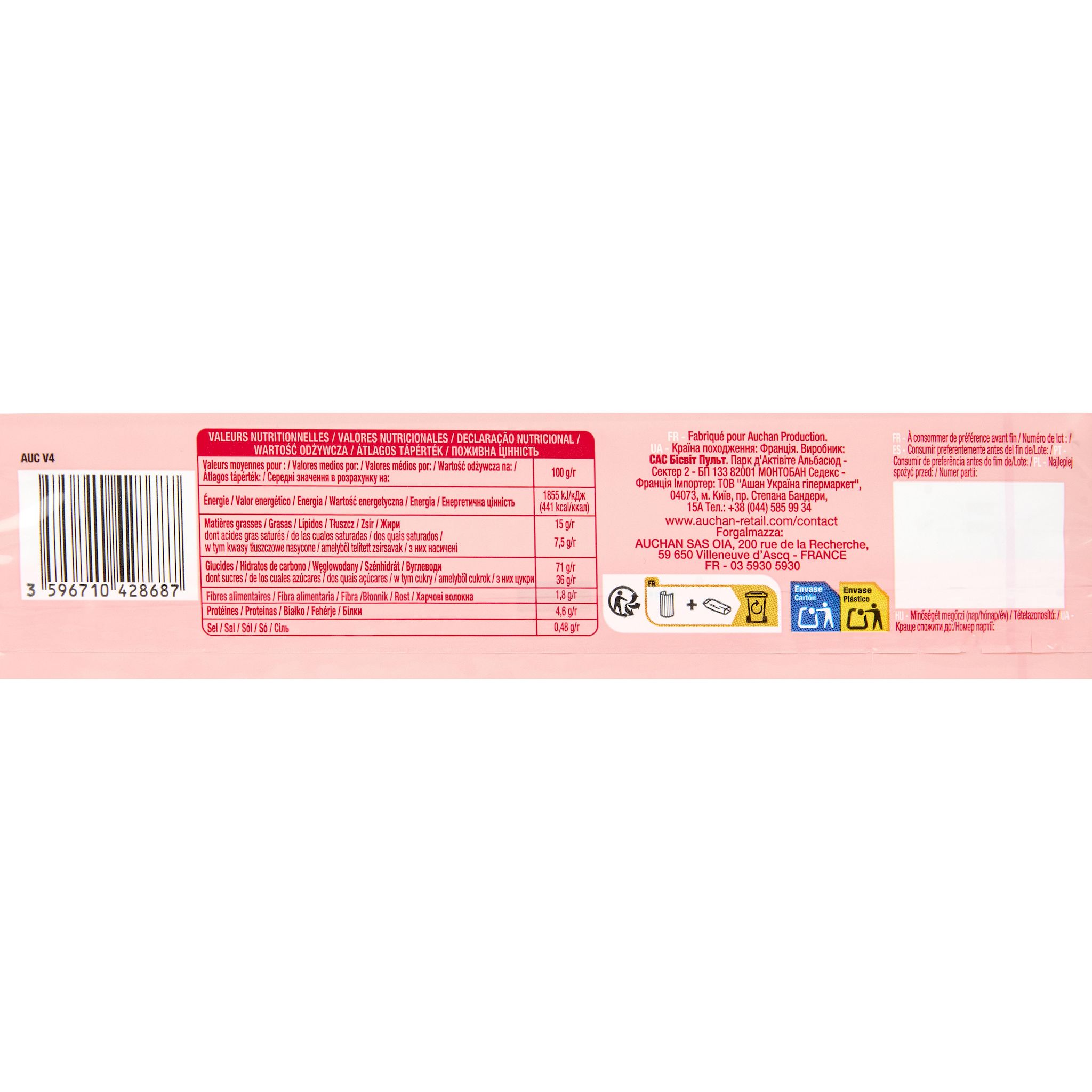 Voir la diapositive 2 : AUCHAN Tartelettes nappées saveur fraise 8 tartelettes 150g
