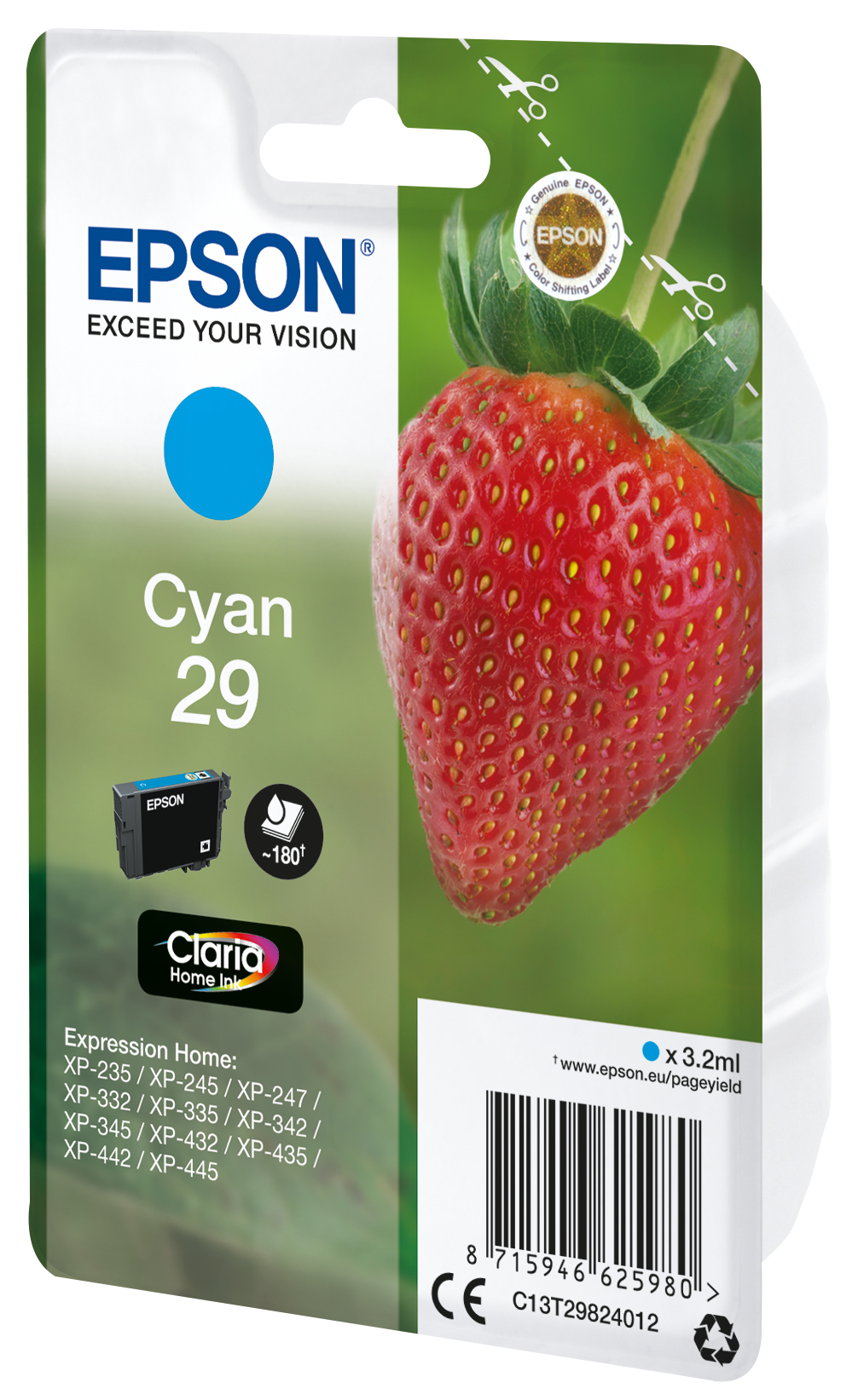 Voir la diapositive 2 : EPSON CARTOUCHE CYAN  EPSON XP-235/332 180 P FRAISE XP-432