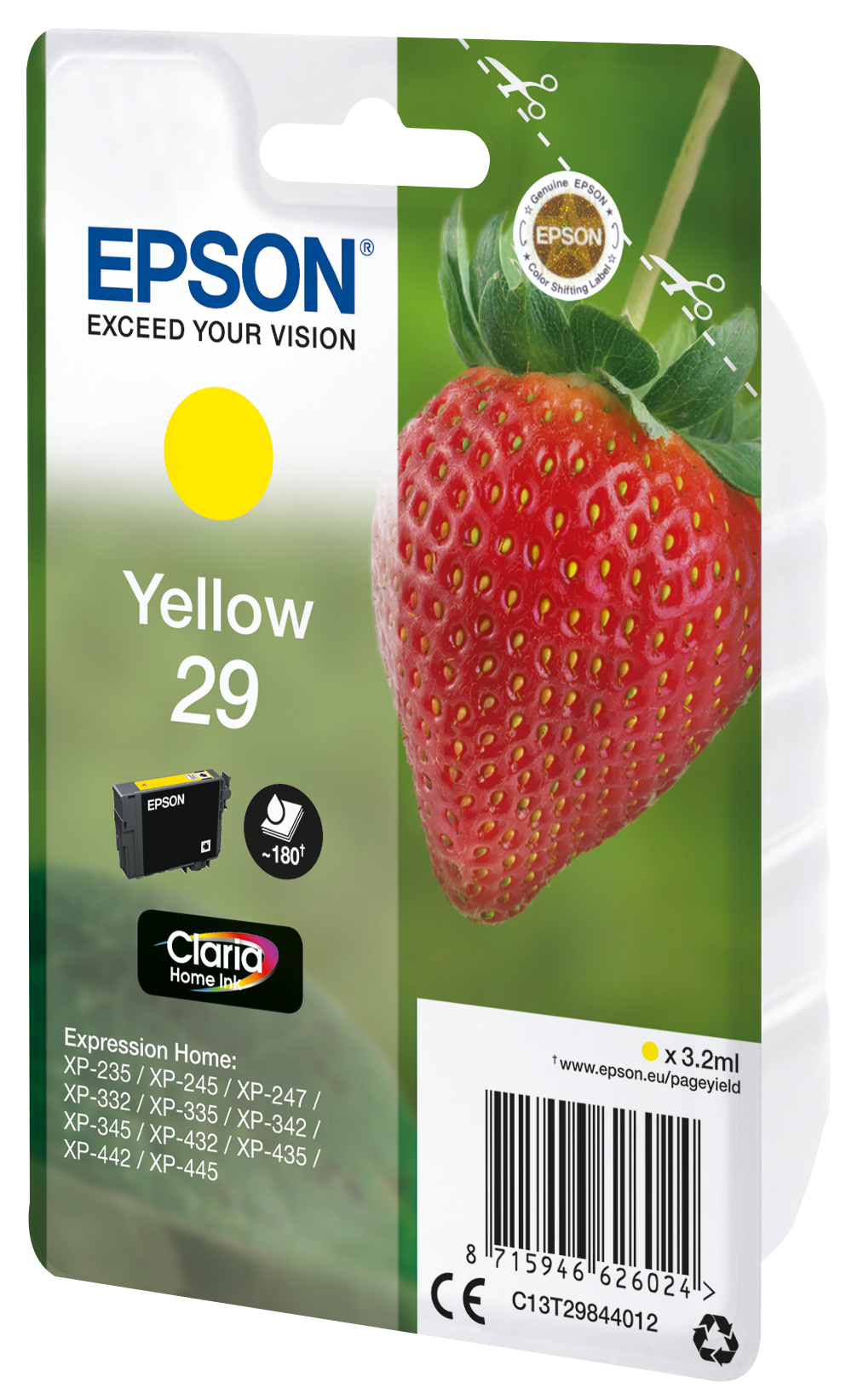 Voir la diapositive 2 : EPSON CARTOUCHE JAUNE EPSON XP-235/332 180 P FRAISE XP-432