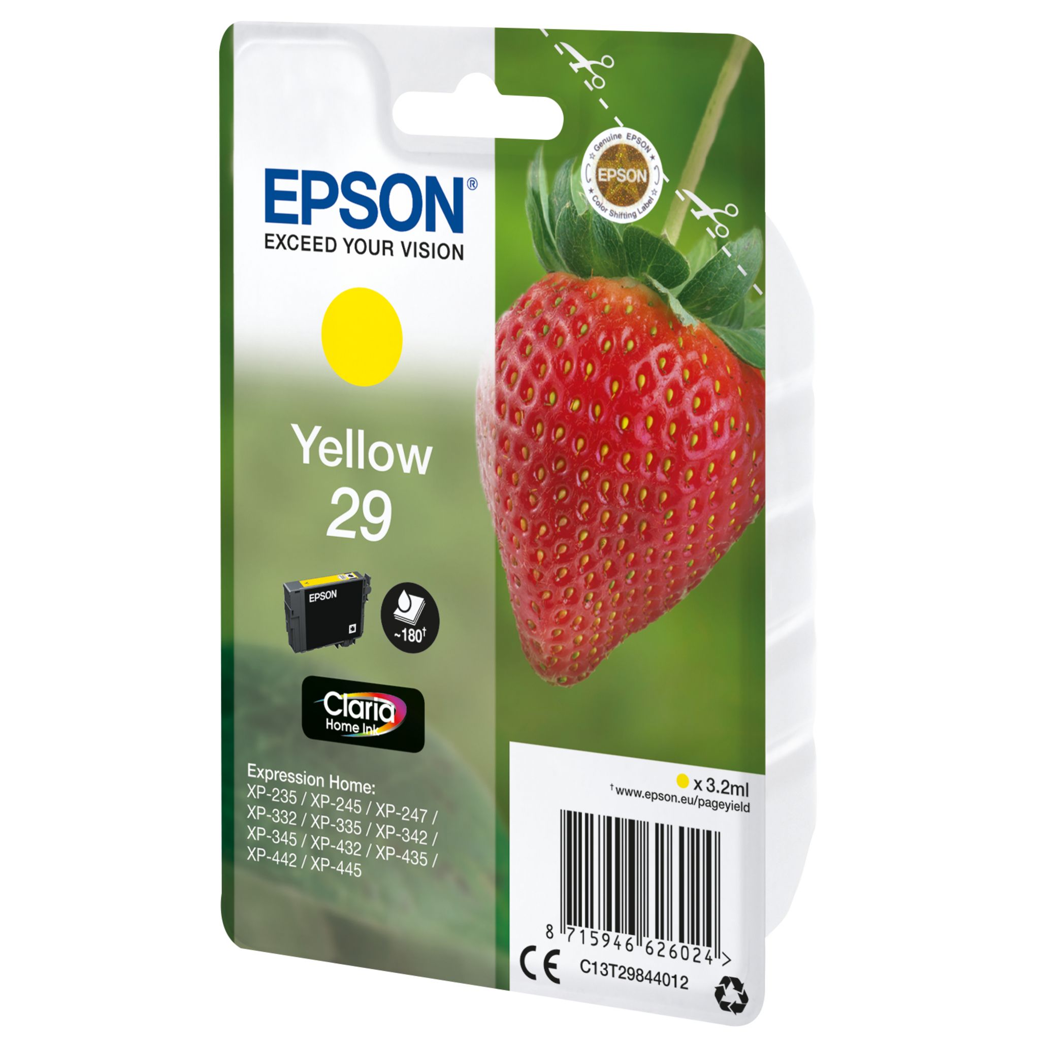Voir la diapositive 2 : EPSON CARTOUCHE JAUNE EPSON XP-235/332 180 P FRAISE XP-432
