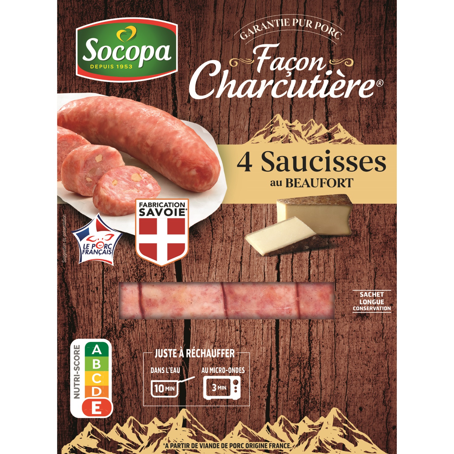 SOCOPA Saucisses au beaufort façon charcutière 4 pièces 320g