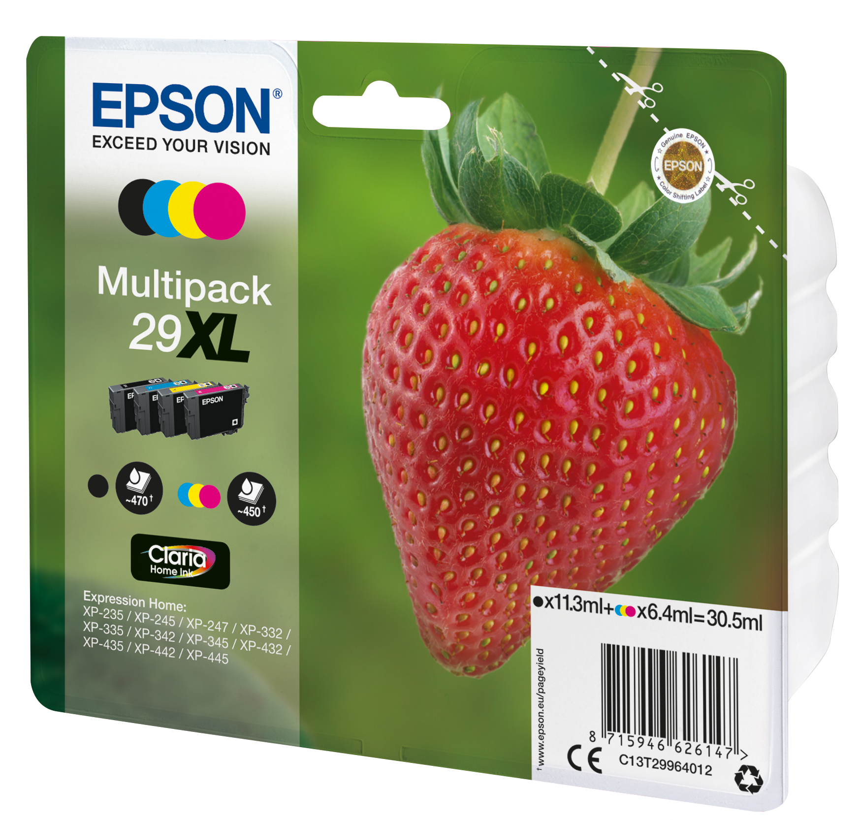Voir la diapositive 2 : EPSON PACK 4 CARTOUCHES XL FRAISE N/C/M/J XP-235