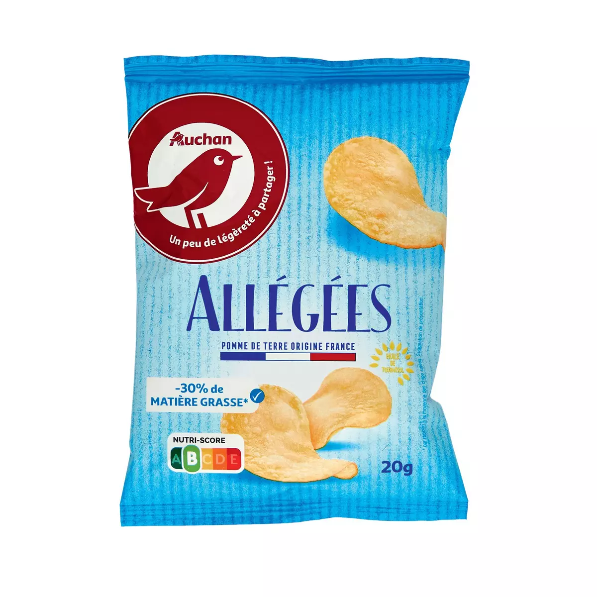 AUCHAN Chips allégées moins de matière grasse 20g