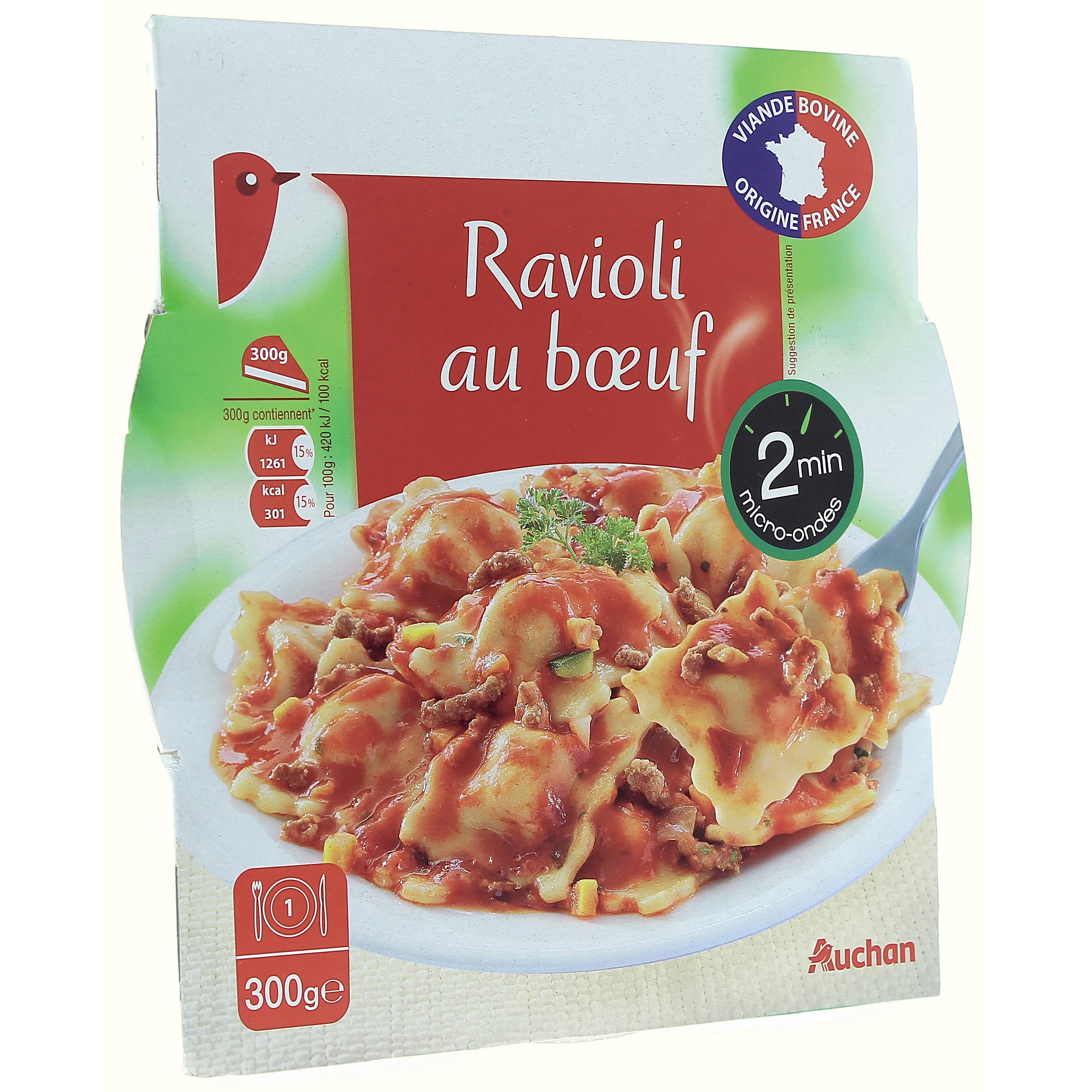 AUCHAN Ravioli au boeuf  1 personne 300g