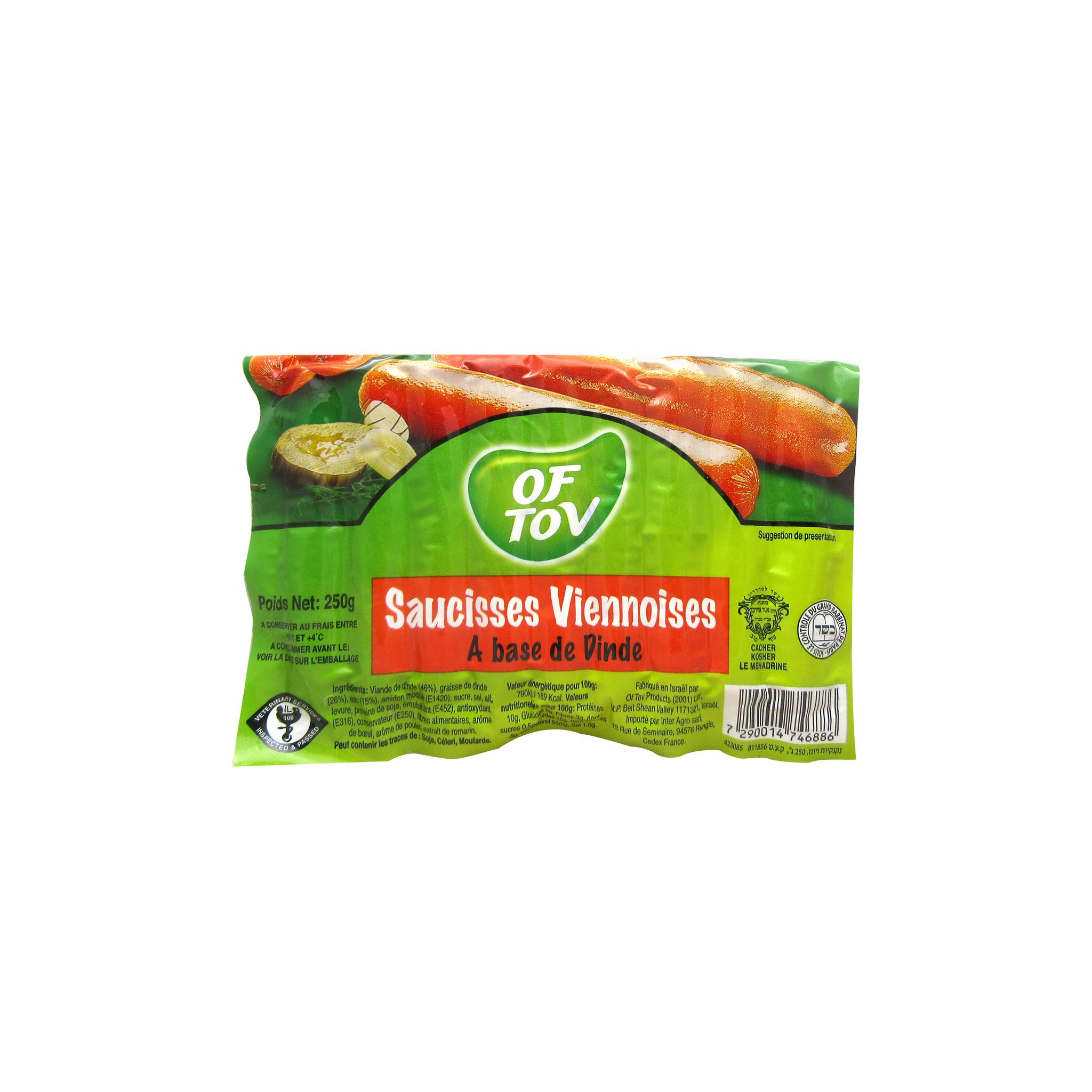 OF TOV Saucisses viennoises à base de dinde casher 250g