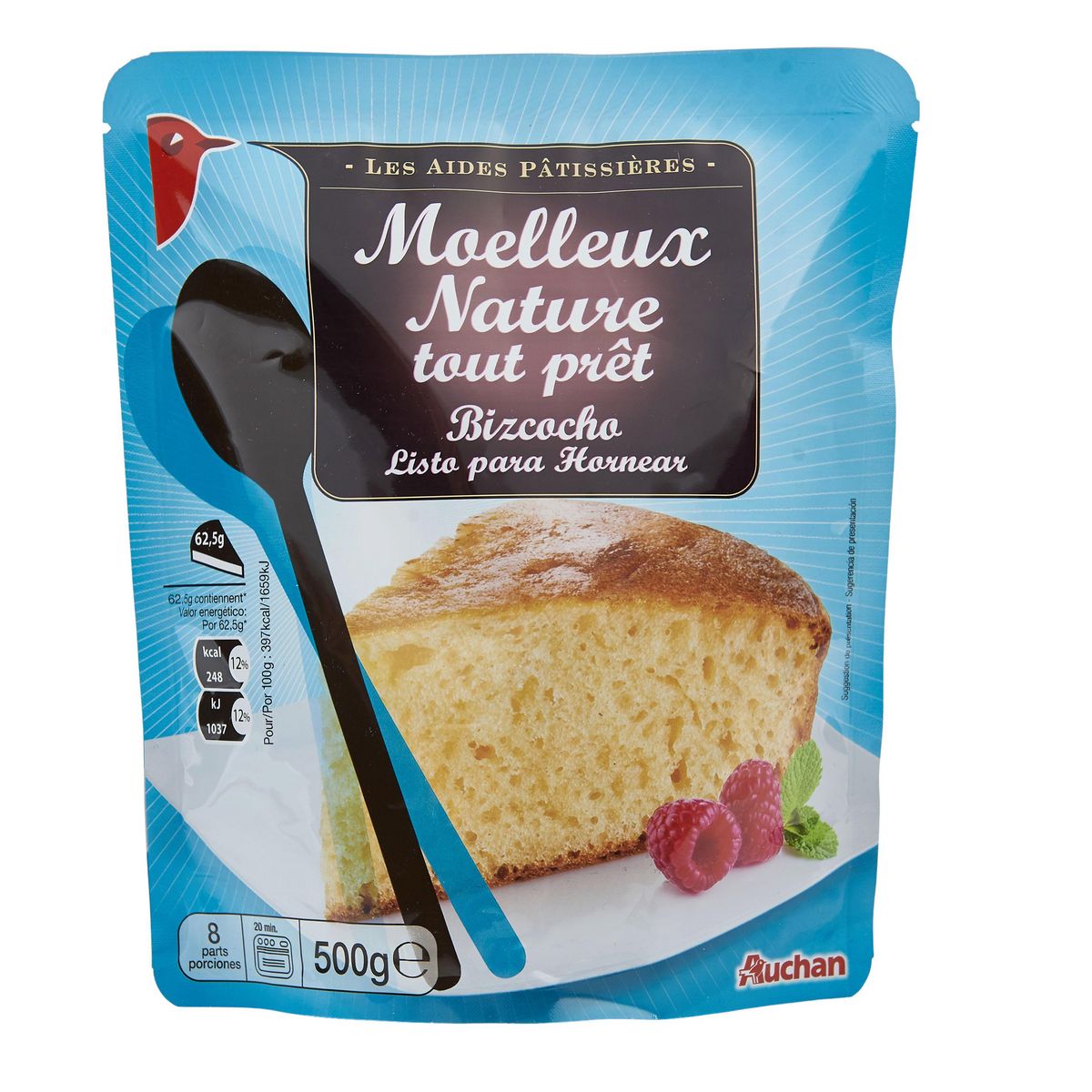 AUCHAN Préparation pour moelleux nature tout prêt 8 parts 500g