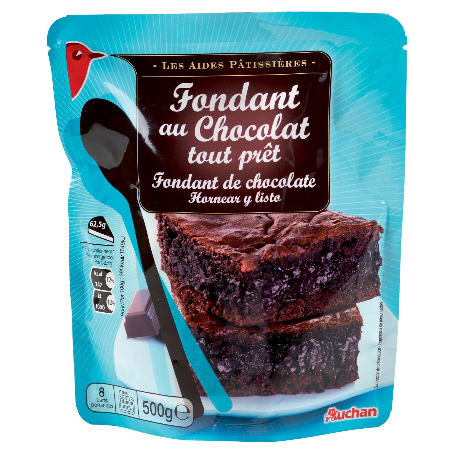 Voir la diapositive 2 : AUCHAN Préparation pour fondant au chocolat tout prêt 8 parts 500g