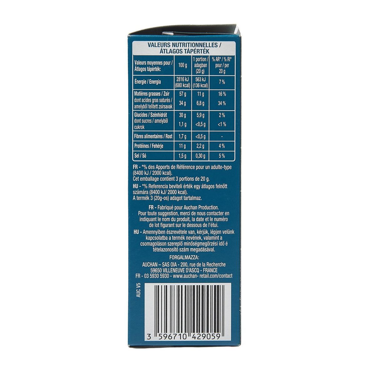 AUCHAN Mini choux saveur bleu et noix 60g