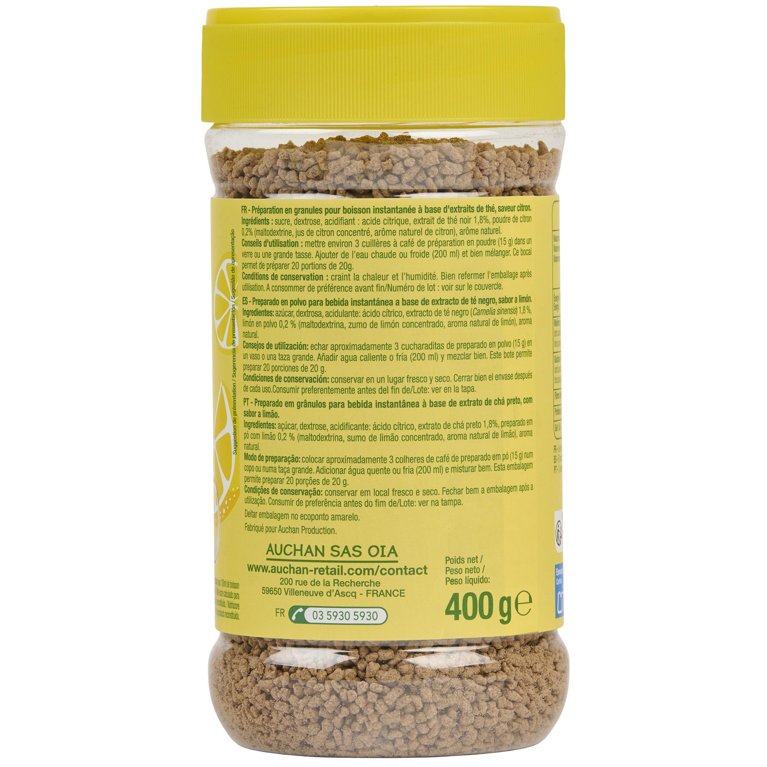 Voir la diapositive 4 : AUCHAN Thé instantané au citron en vrac 400g