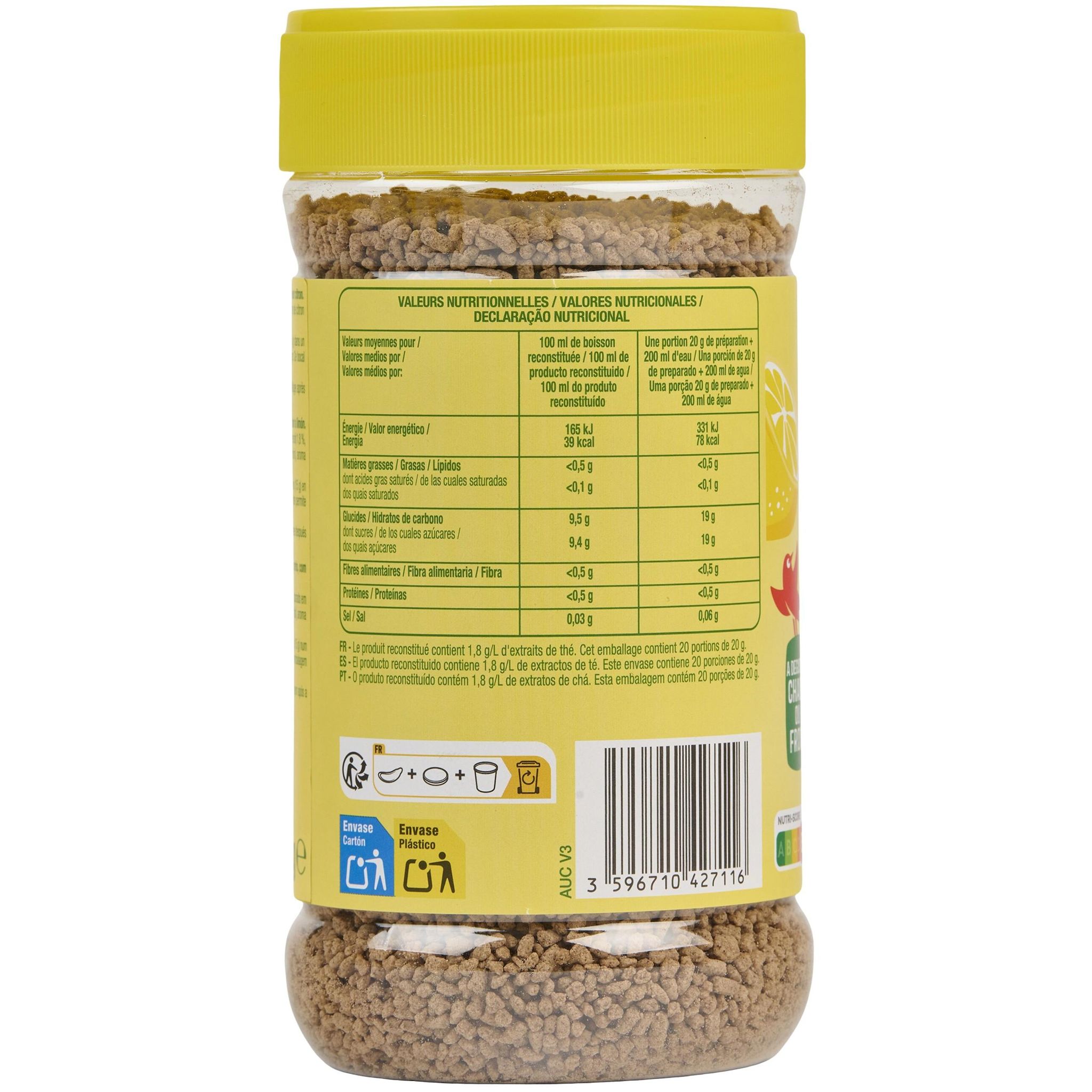 Voir la diapositive 4 : AUCHAN Thé instantané au citron en vrac 400g