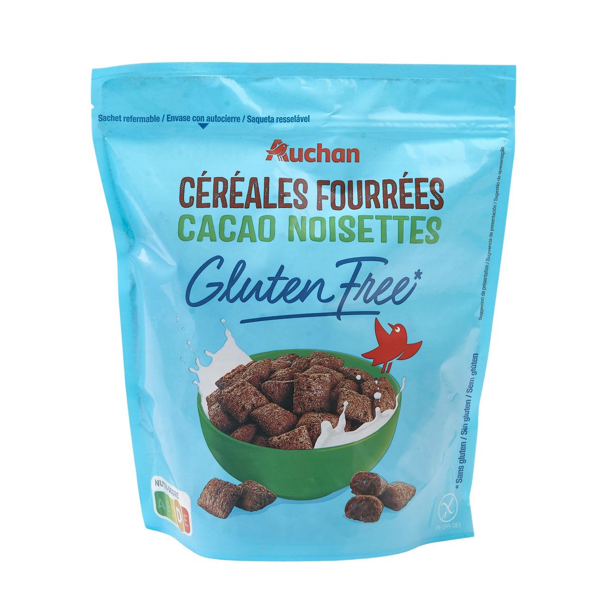 AUCHAN Céréales fourrées chocolat noisettes sans gluten 375g