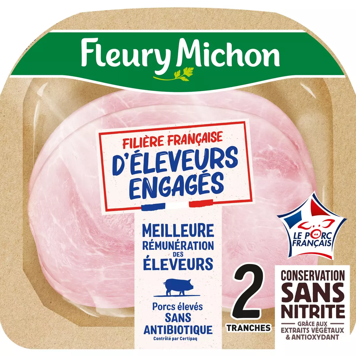 FLEURY MICHON Jambon filière française sans nitrite 4 tranches 180g