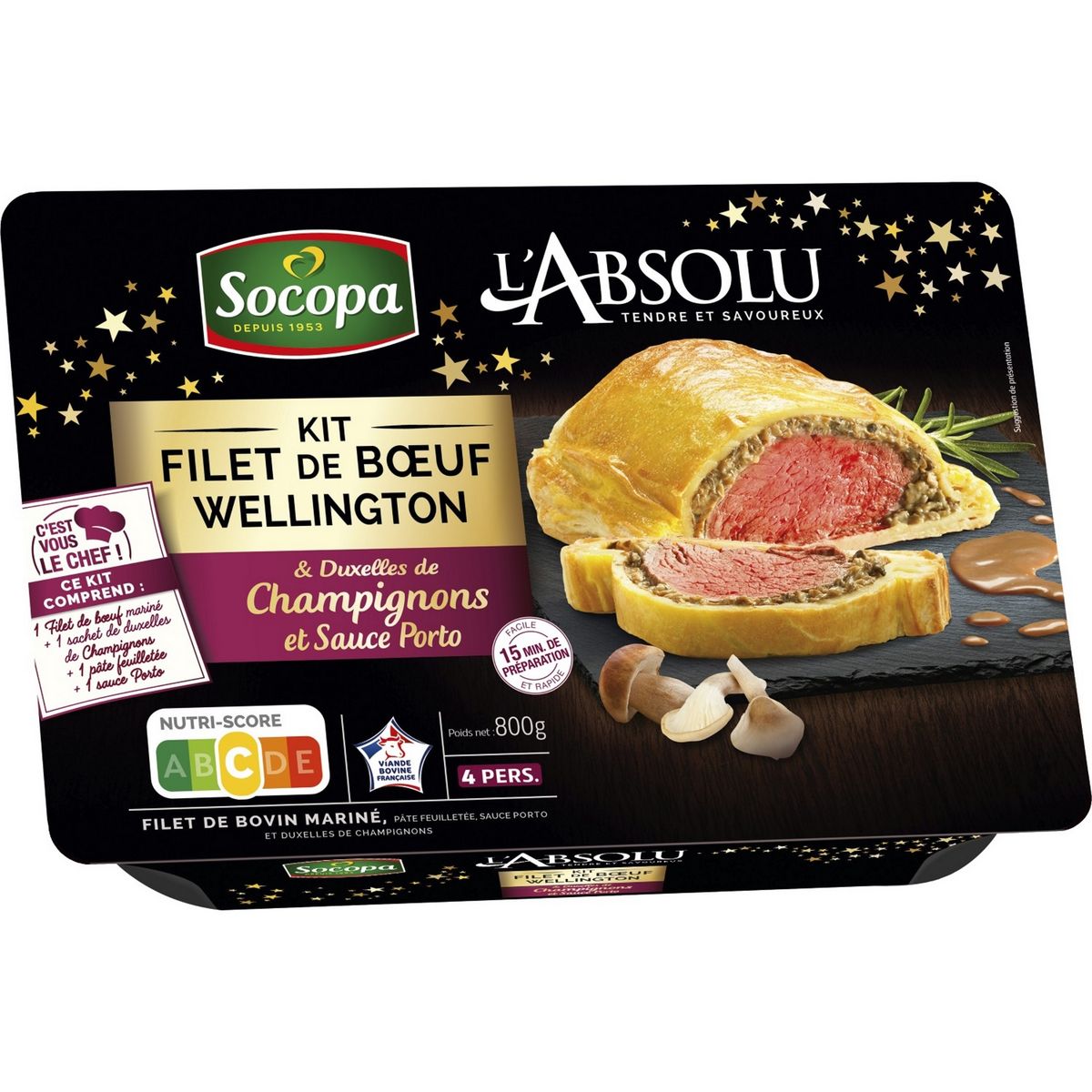 SOCOPA Filet de bœuf Wellington & sa duxelle champignons et sa sauce porto 800g