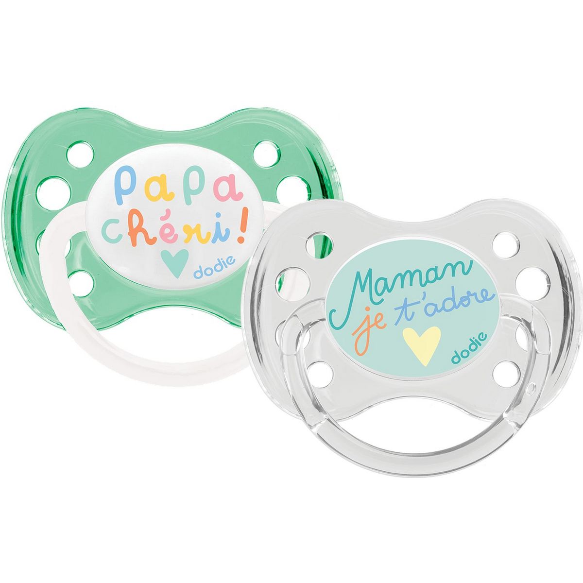 DODIE Sucettes anatomiques silicone duo maman papa chéri de 0 à 6 mois