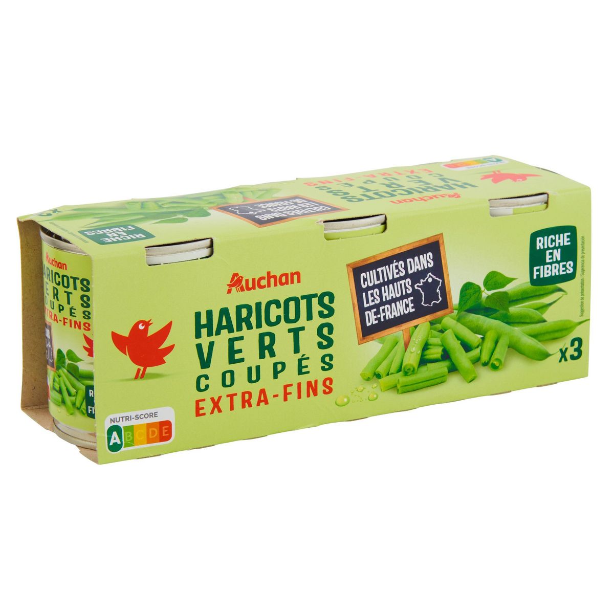 AUCHAN Haricots verts coupés extra-fins 3x110g