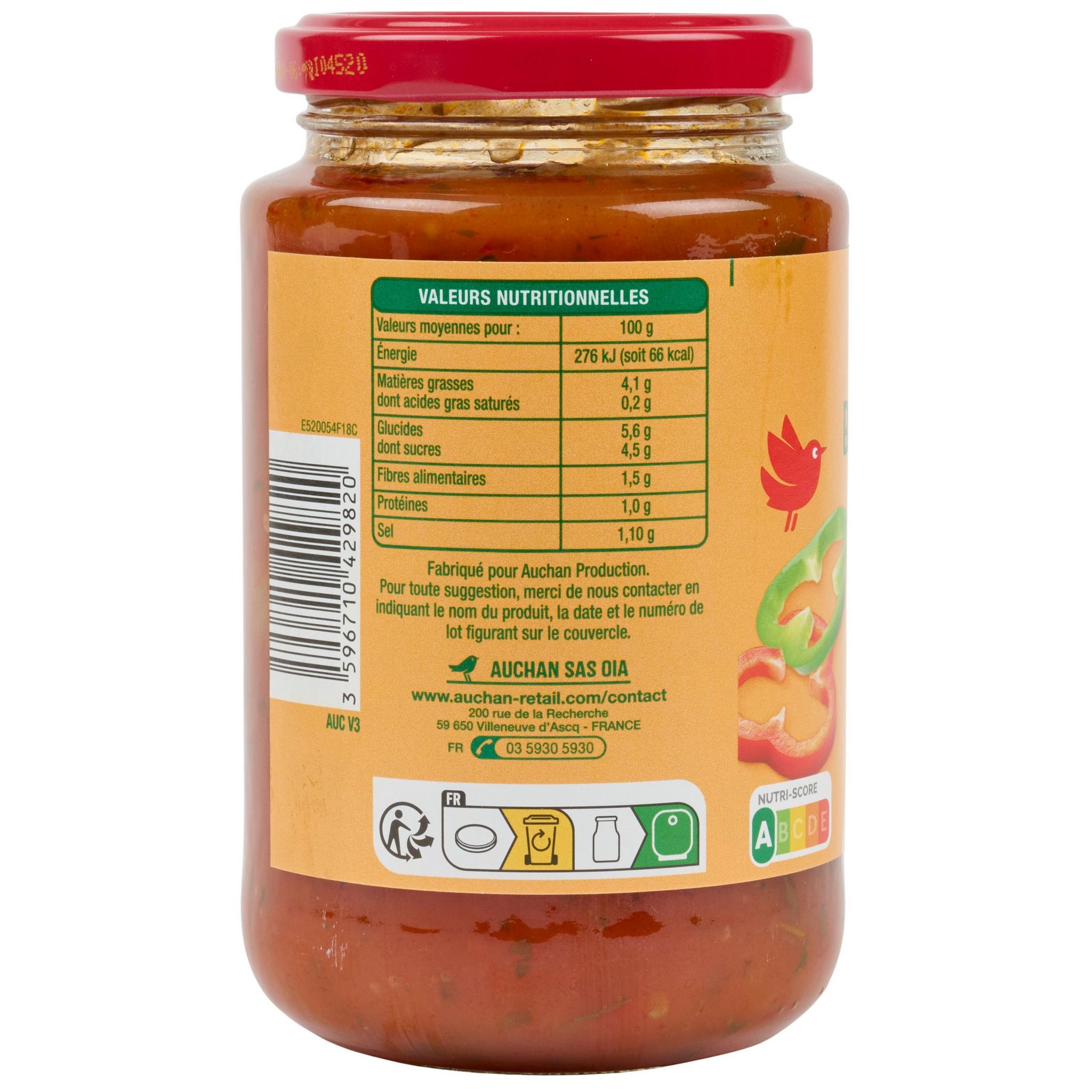 Voir la diapositive 4 : AUCHAN Sauce basquaise en bocal 400g