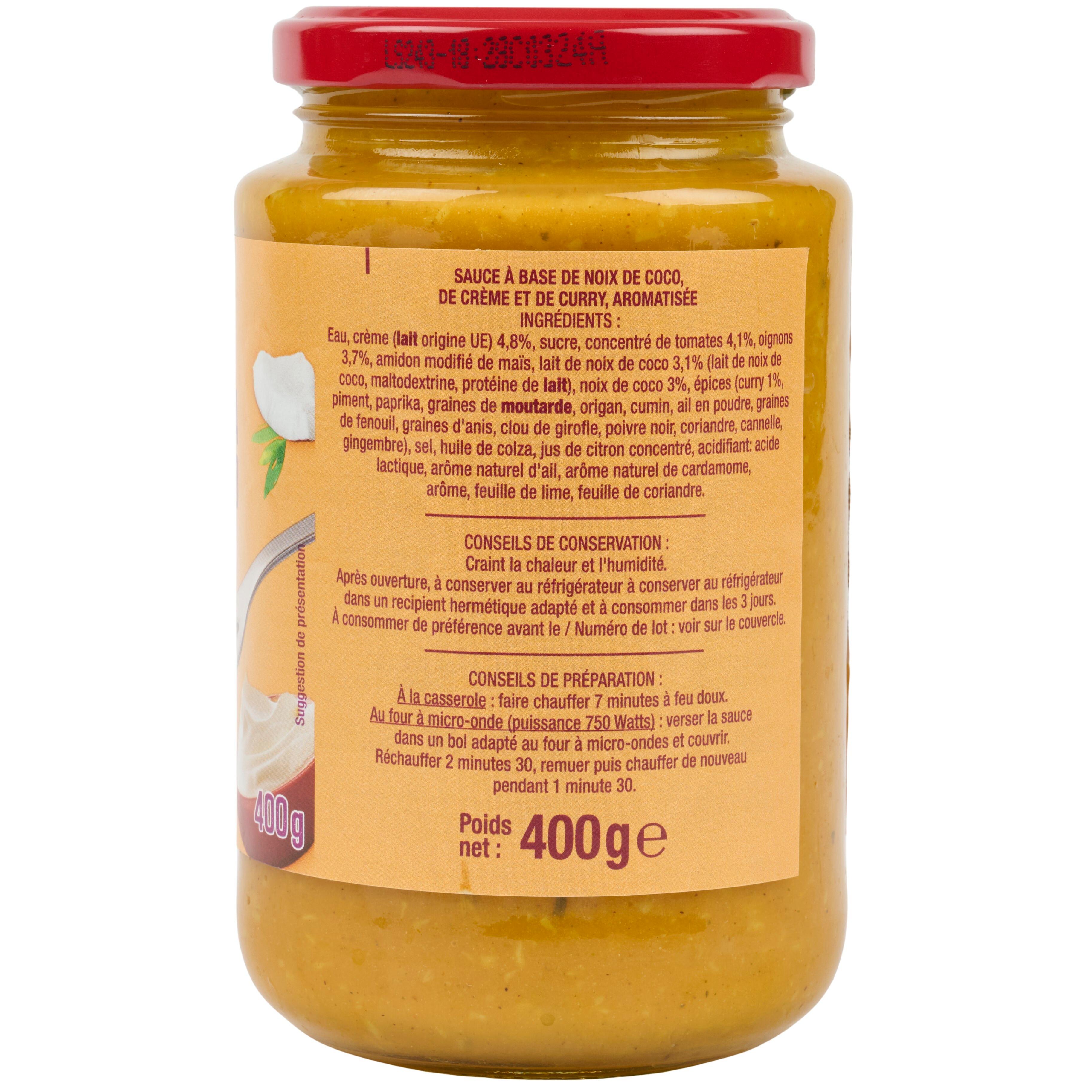Voir la diapositive 4 : AUCHAN Sauce curry à la noix de coco en bocal 400g