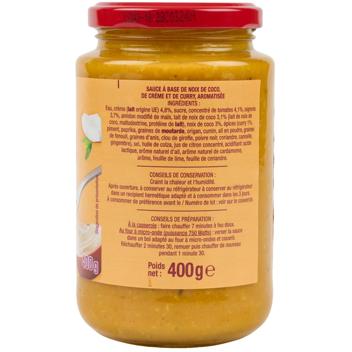 AUCHAN Sauce curry à la noix de coco en bocal 400g