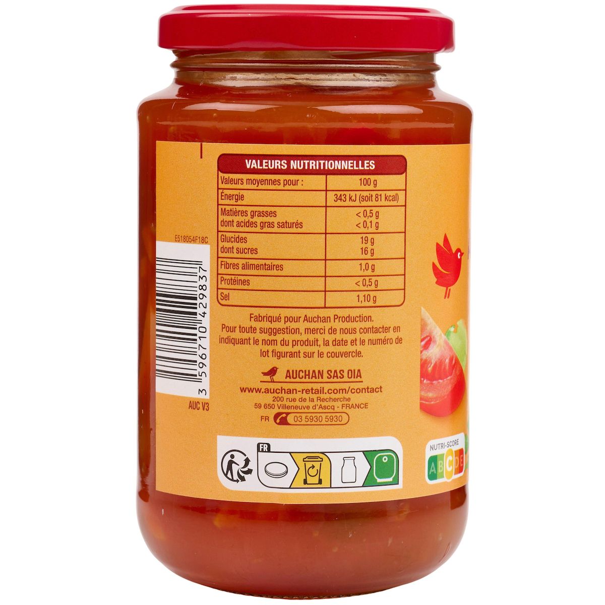 AUCHAN Sauce aigre douce, en bocal 400g