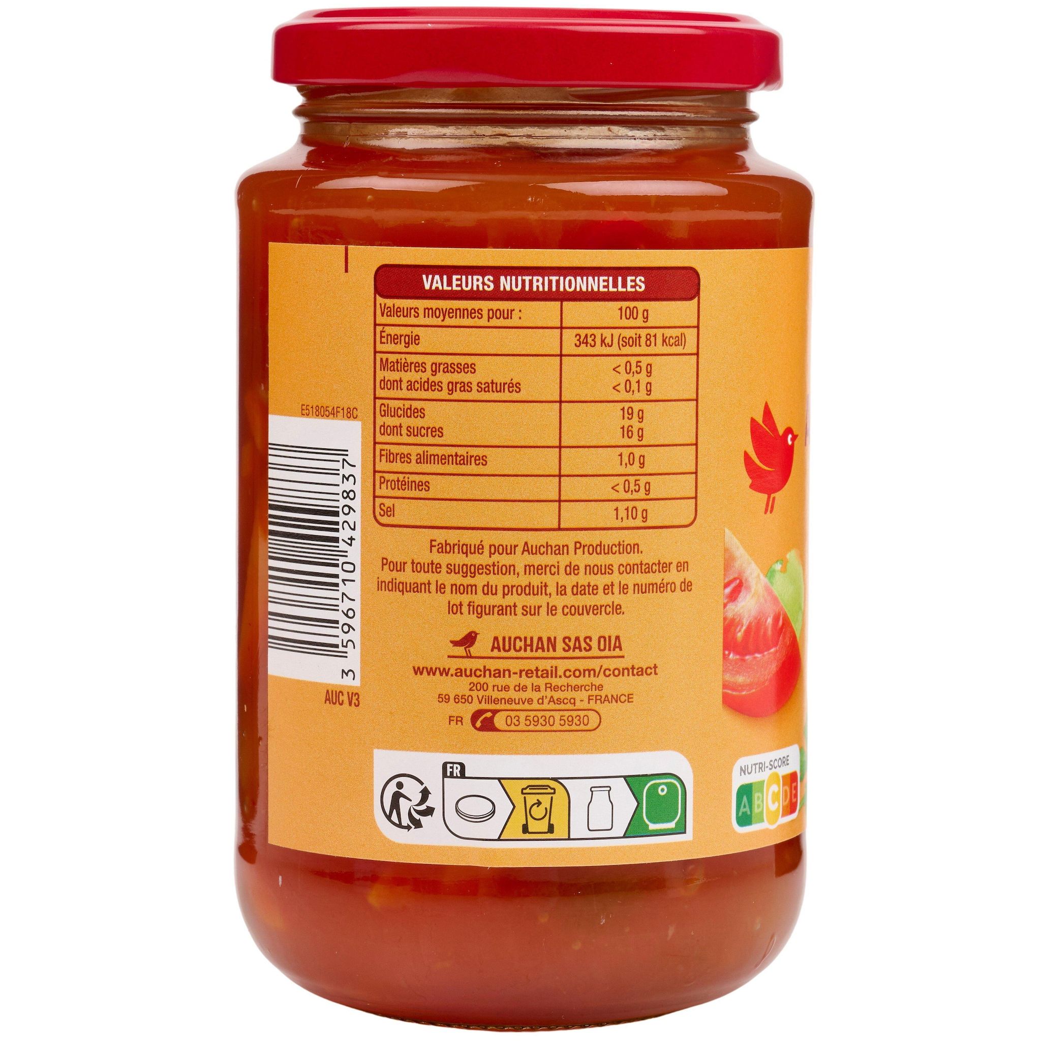 Voir la diapositive 2 : AUCHAN Sauce aigre douce, en bocal 400g