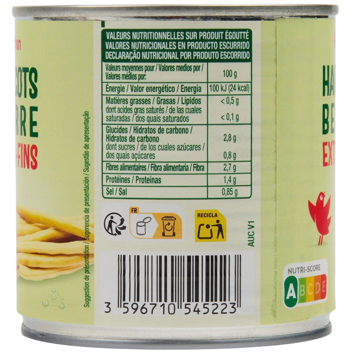 AUCHAN Haricots beurre extra fins 220g