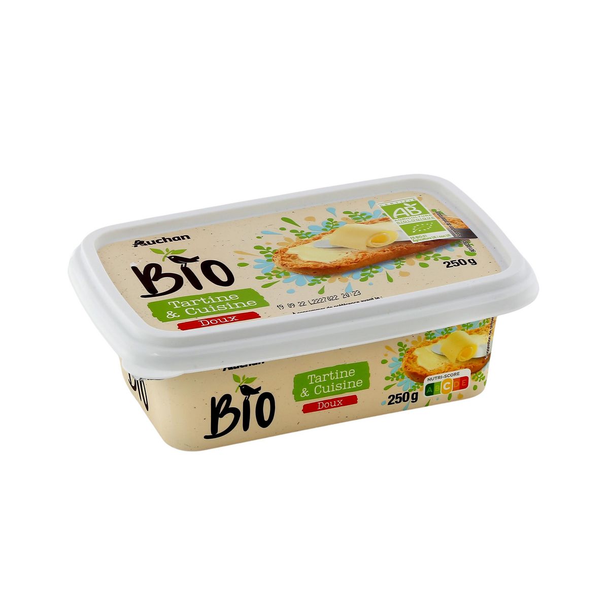 AUCHAN BIO Margarine doux pour tartine et cuisson 250g