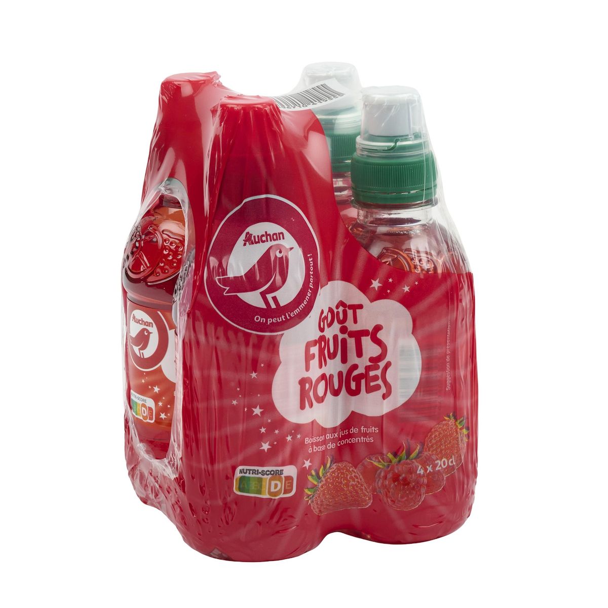 AUCHAN Boisson aux jus de fruits goût fruits rouges bouteilles bouchon sport 4x20cl