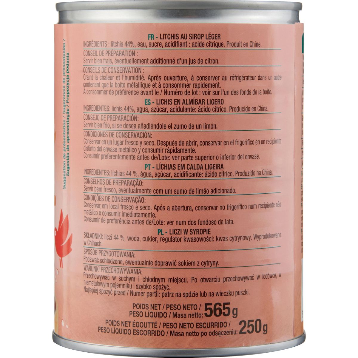 AUCHAN Lychees au sirop léger 565g