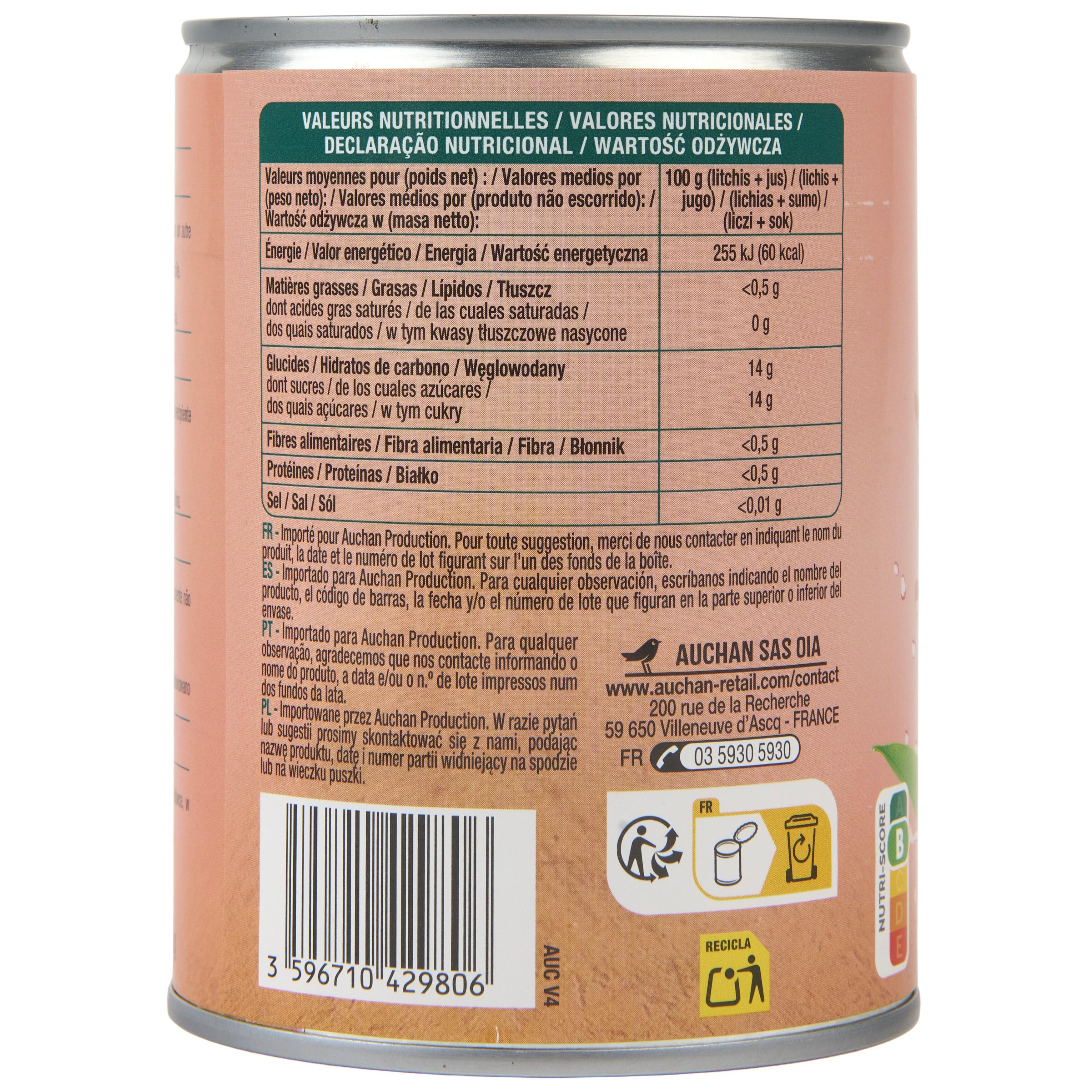 Voir la diapositive 5 : AUCHAN Lychees au sirop léger 565g