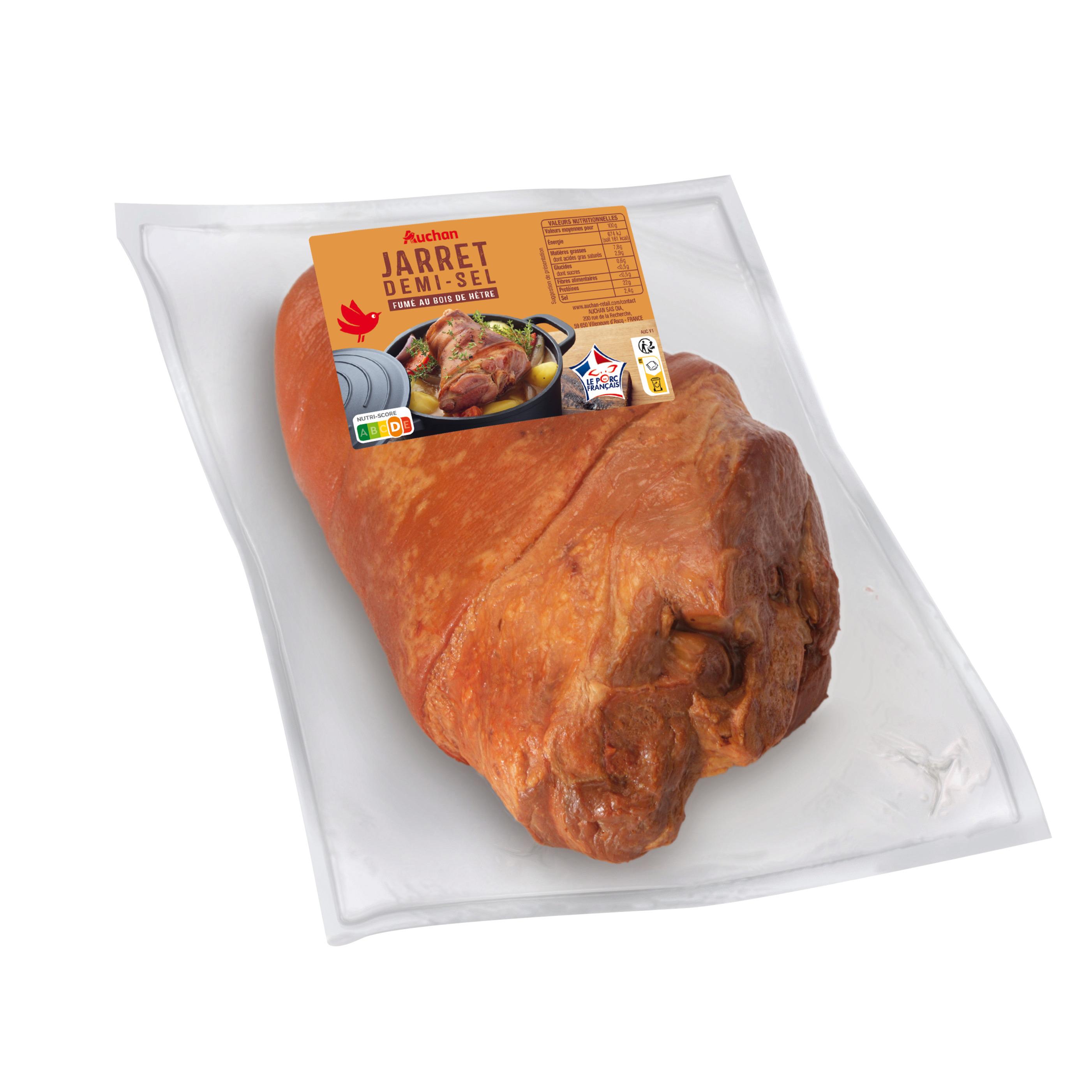 Voir la diapositive 2 : AUCHAN Jarret demi-sel fumé au bois de hêtre 1 pièce Env 1kg