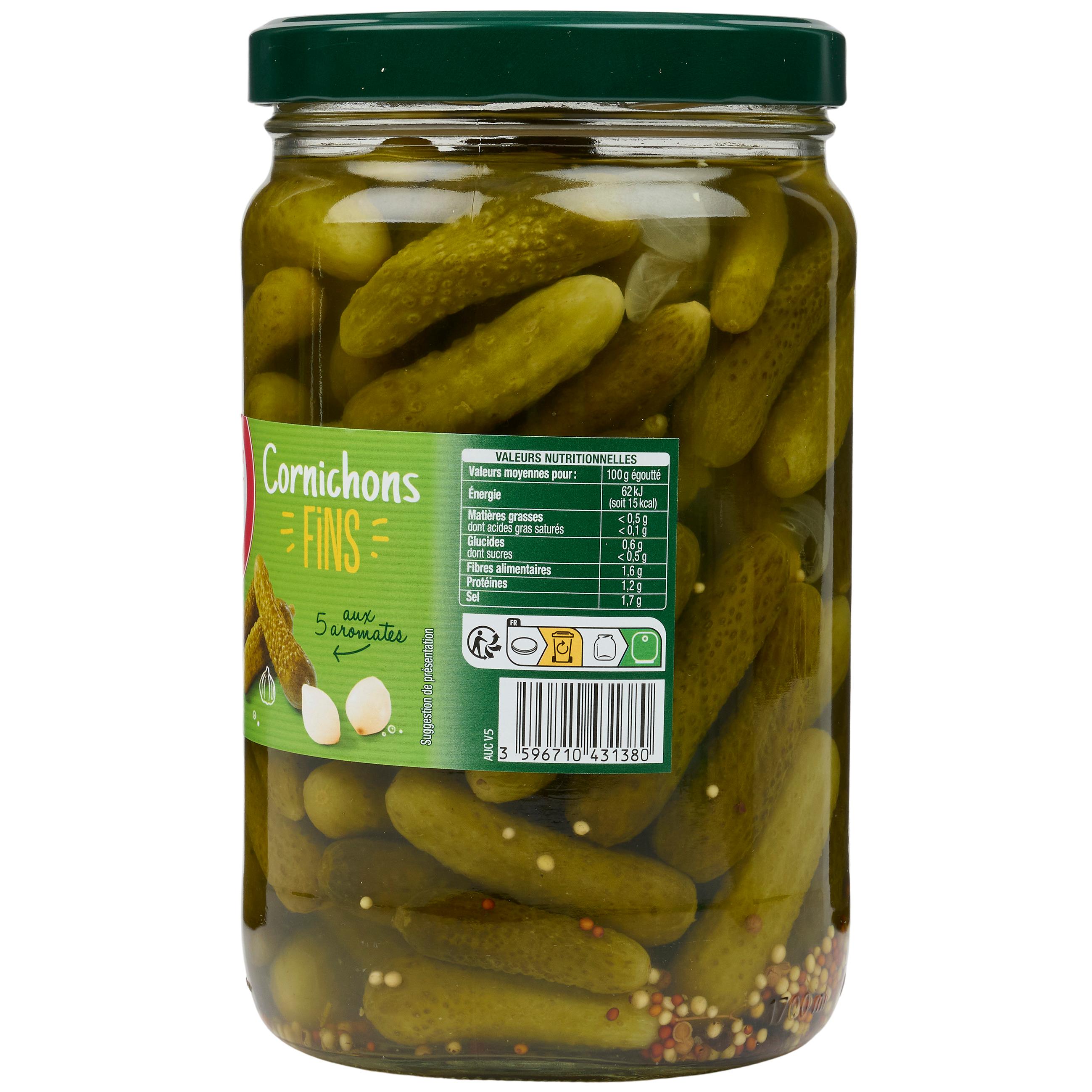 Voir la diapositive 3 : AUCHAN Cornichons fins aux 5 aromates 805g