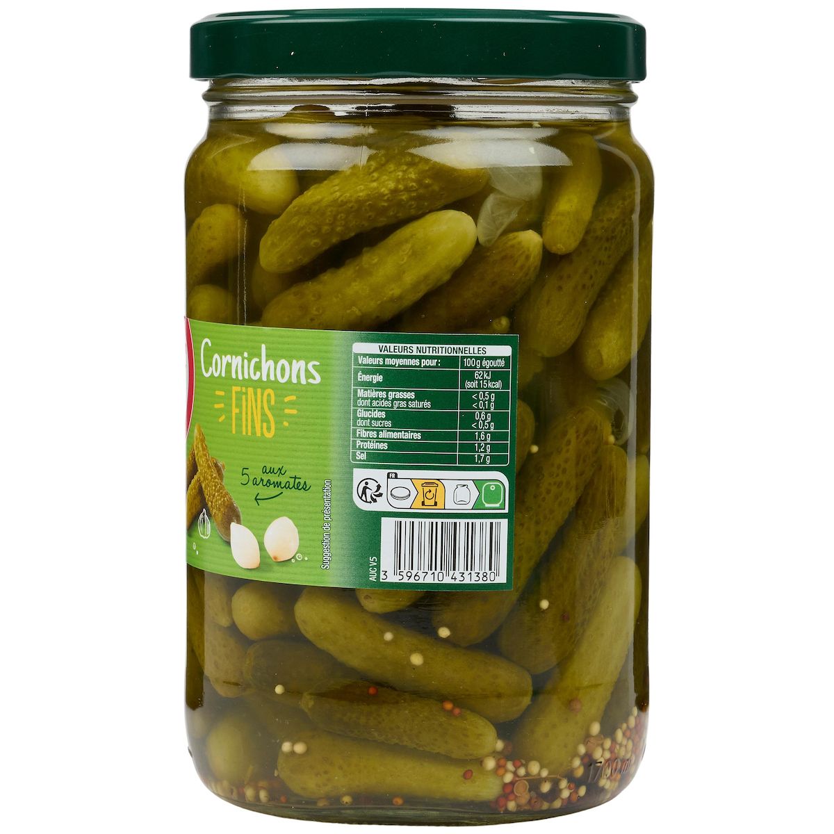 AUCHAN Cornichons fins aux 5 aromates 805g