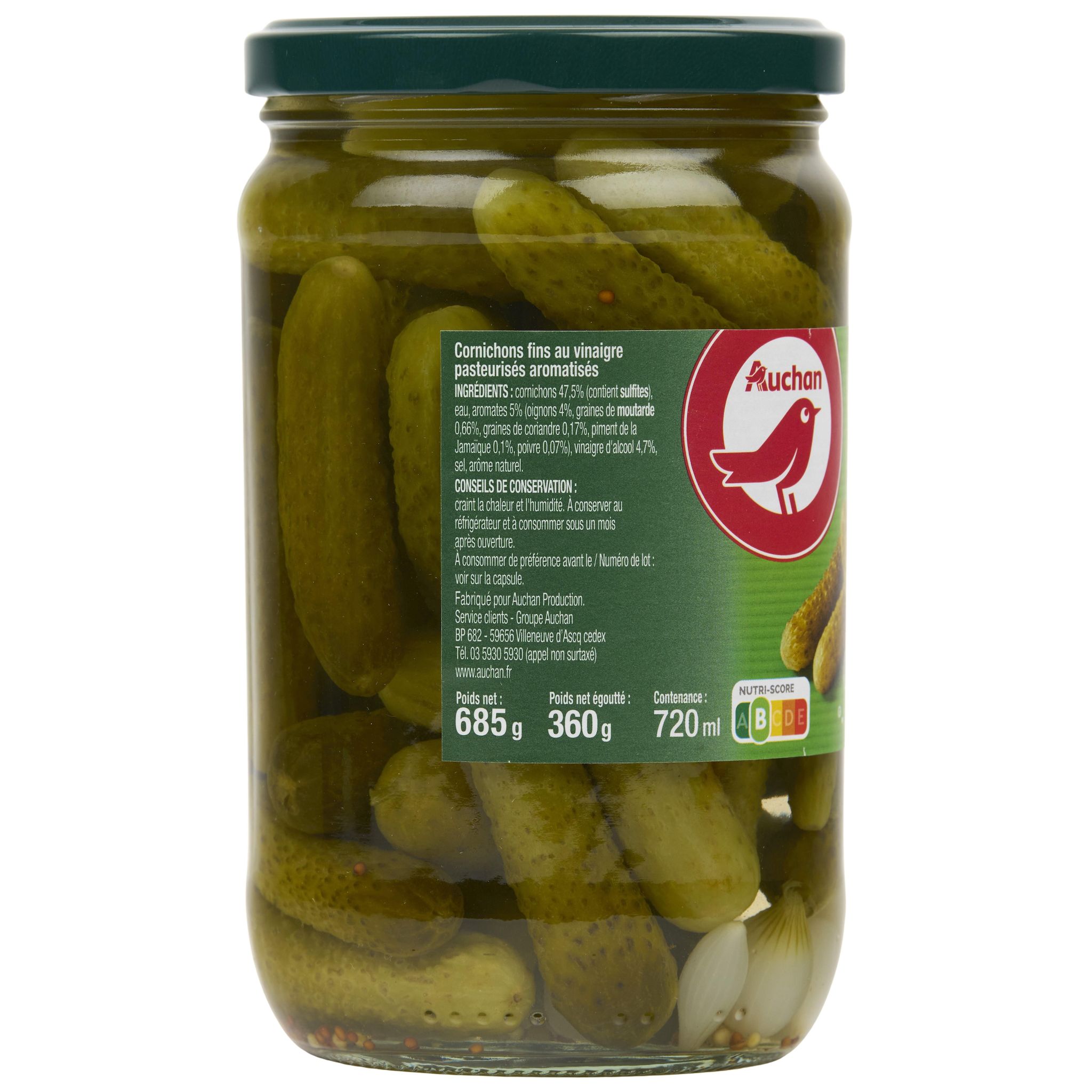 Voir la diapositive 5 : AUCHAN Cornichons fins aux 5 aromates 360g