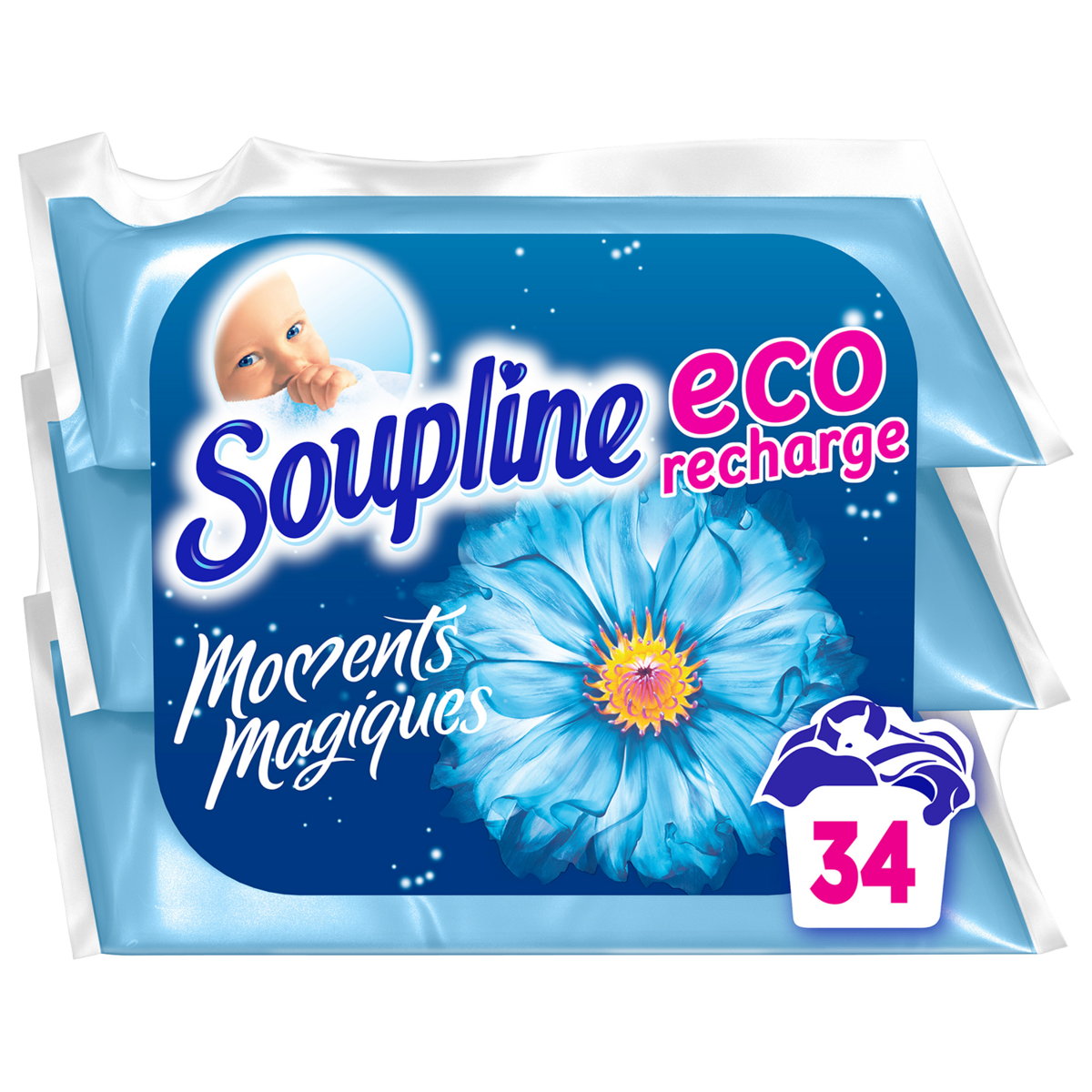 SOUPLINE Recharge adoucissant concentré câlin d'amour 27 lavages 3x200ml