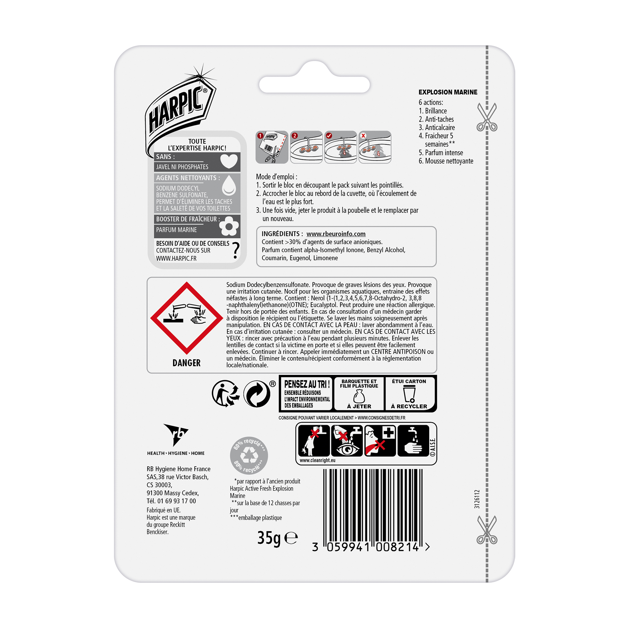 Voir la diapositive 2 : HARPIC Bloc WC fraîcheur active 6 actions 1 bloc