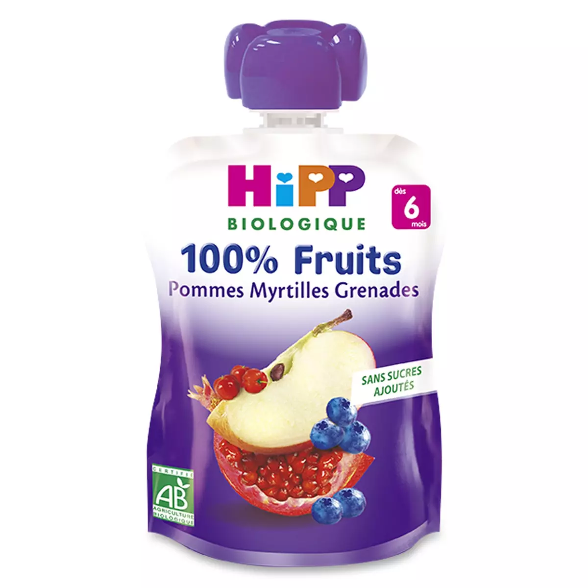 HIPP Gourde Dessert bio pommes myrtilles grenades des 6 mois 90g