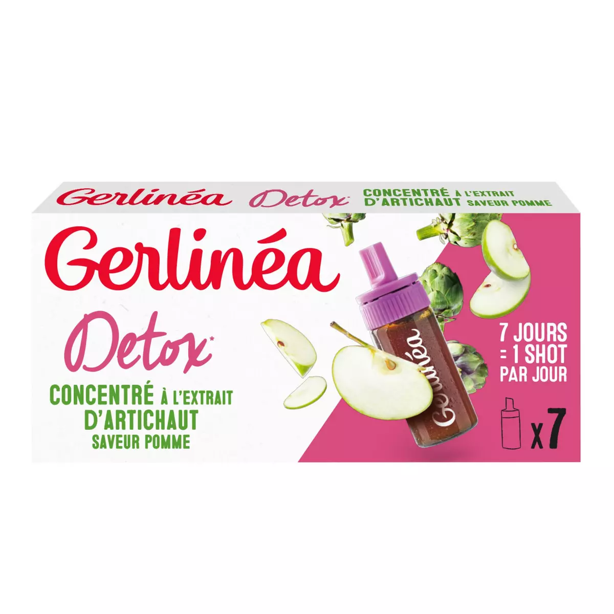 GERLINEA Détox et contrôle de poids concentré à l'extrait d'artichaut saveur pomme 7 shots 70ml