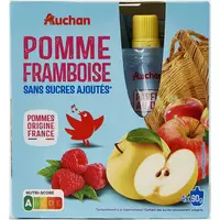 POUCE Auchan Essentiel Gourde compote de pomme allégée en sucres 1x90g  1x90g pas cher 