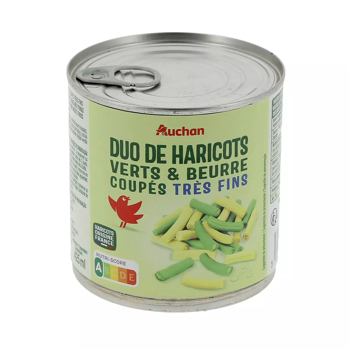 AUCHAN Duo de haricots verts et beurre extra-fins origine France 225g