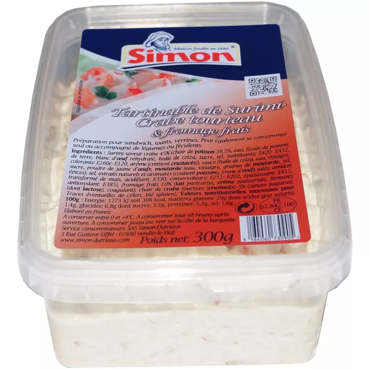 SIMON Tartinable de surimi crabe tourteau et fromage frais 300g