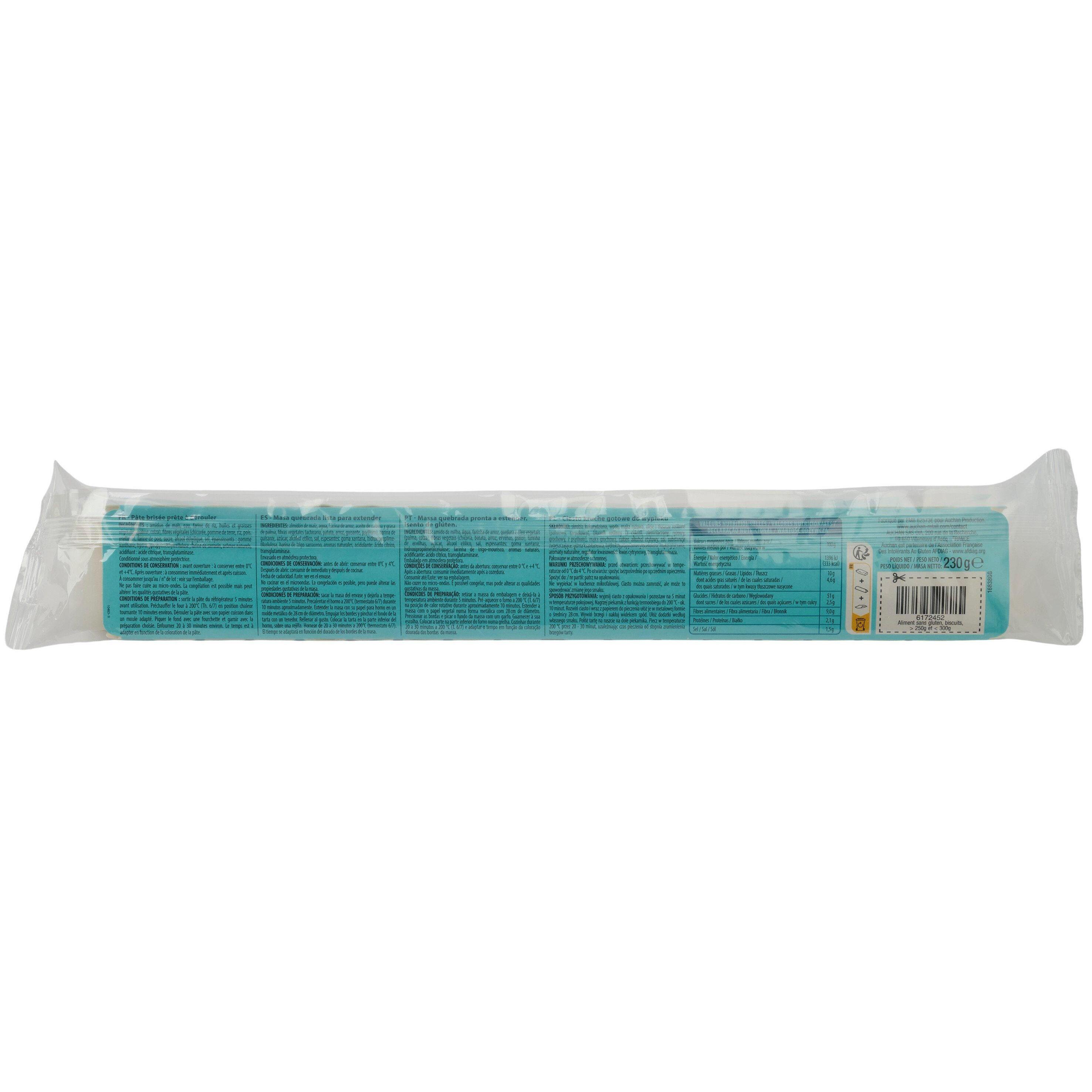 Voir la diapositive 2 : AUCHAN Pâte brisée sans gluten 230g