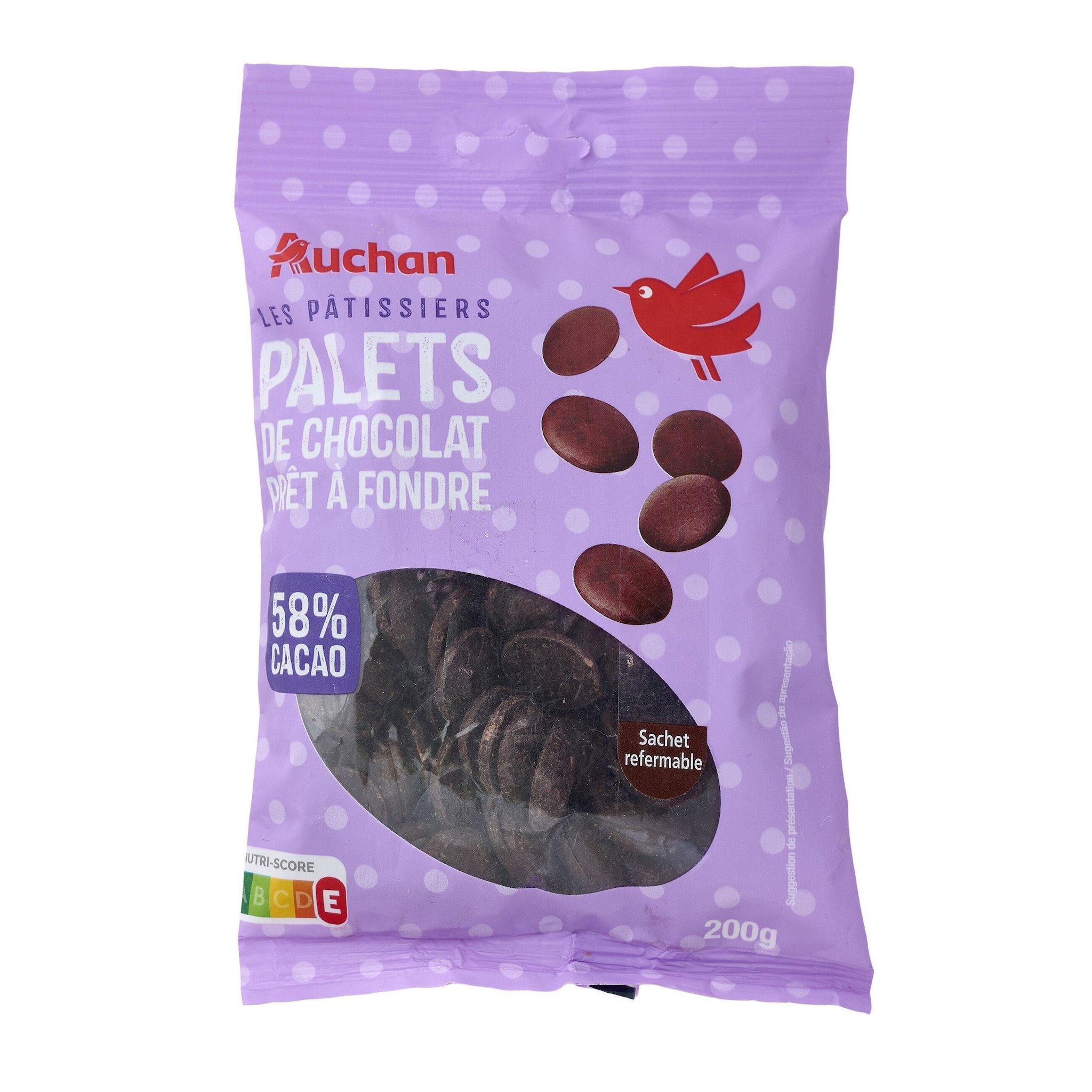 Voir la diapositive 3 : AUCHAN Palets au chocolat prêt à fondre sachet refermable 200g