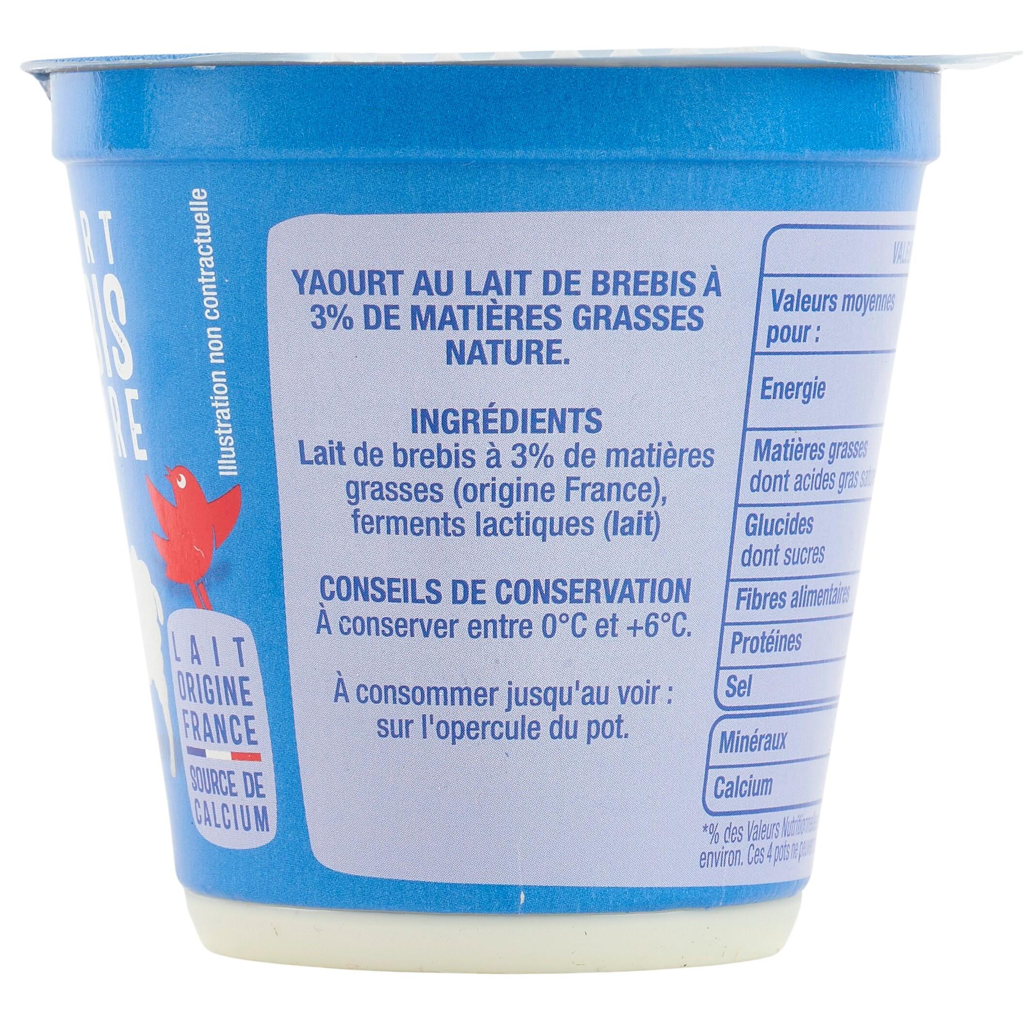 Voir la diapositive 2 : AUCHAN Yaourt nature au lait de brebis 4x115g