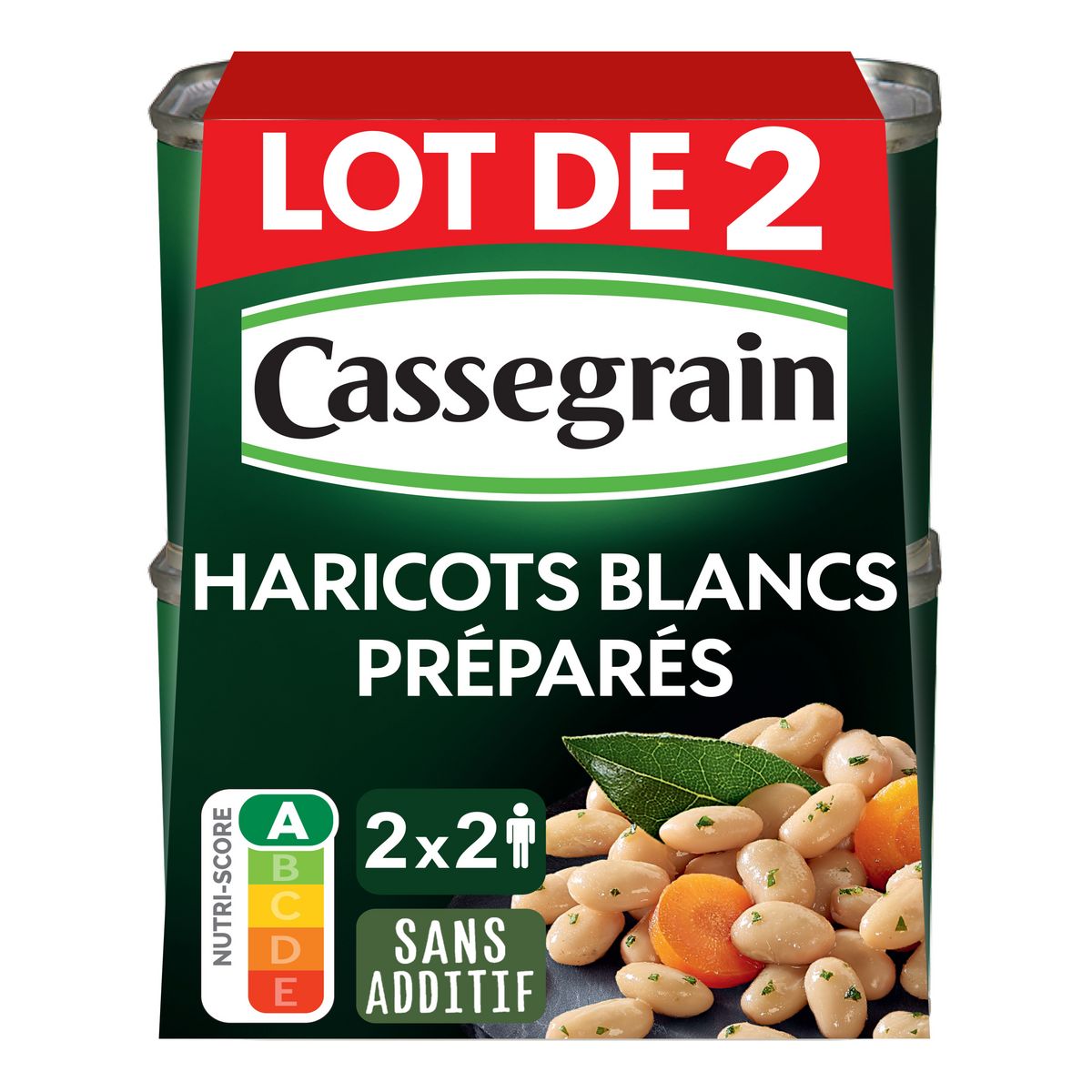 CASSEGRAIN Haricots blancs préparés sélection fermes et fondants 2x250g